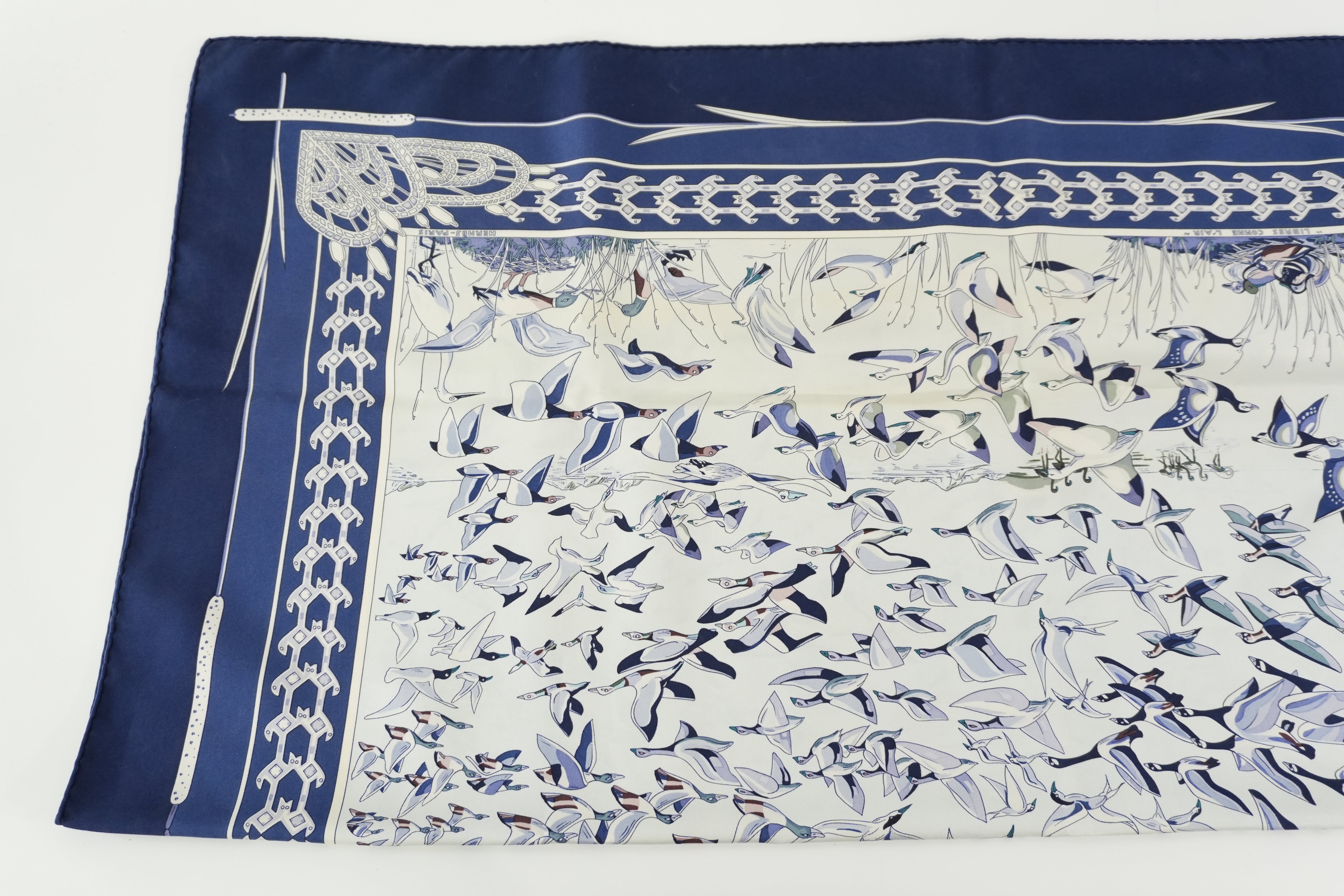 Pre-owned Hermes Scarf with Box Blue and White