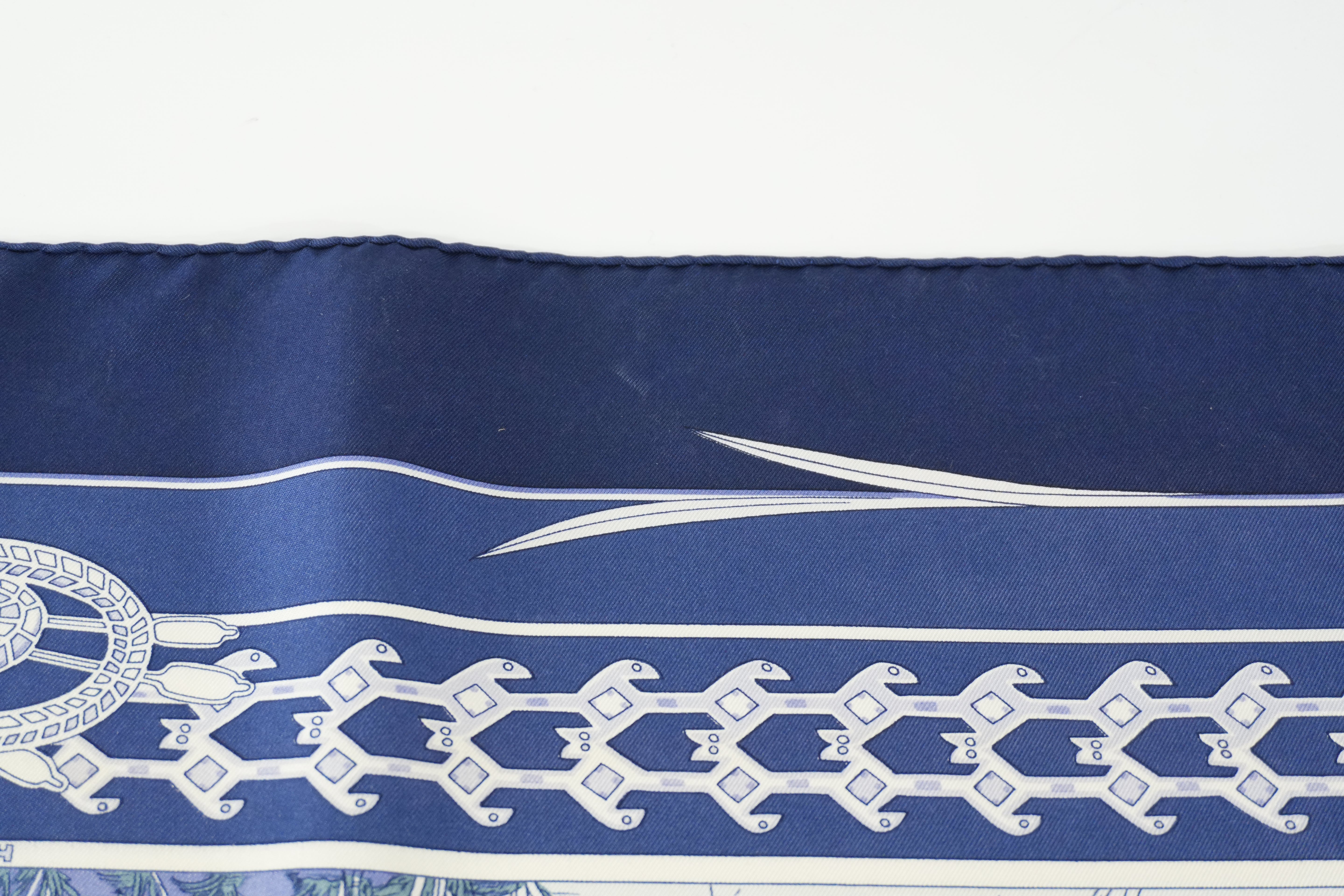 Pre-owned Hermes Scarf with Box Blue and White