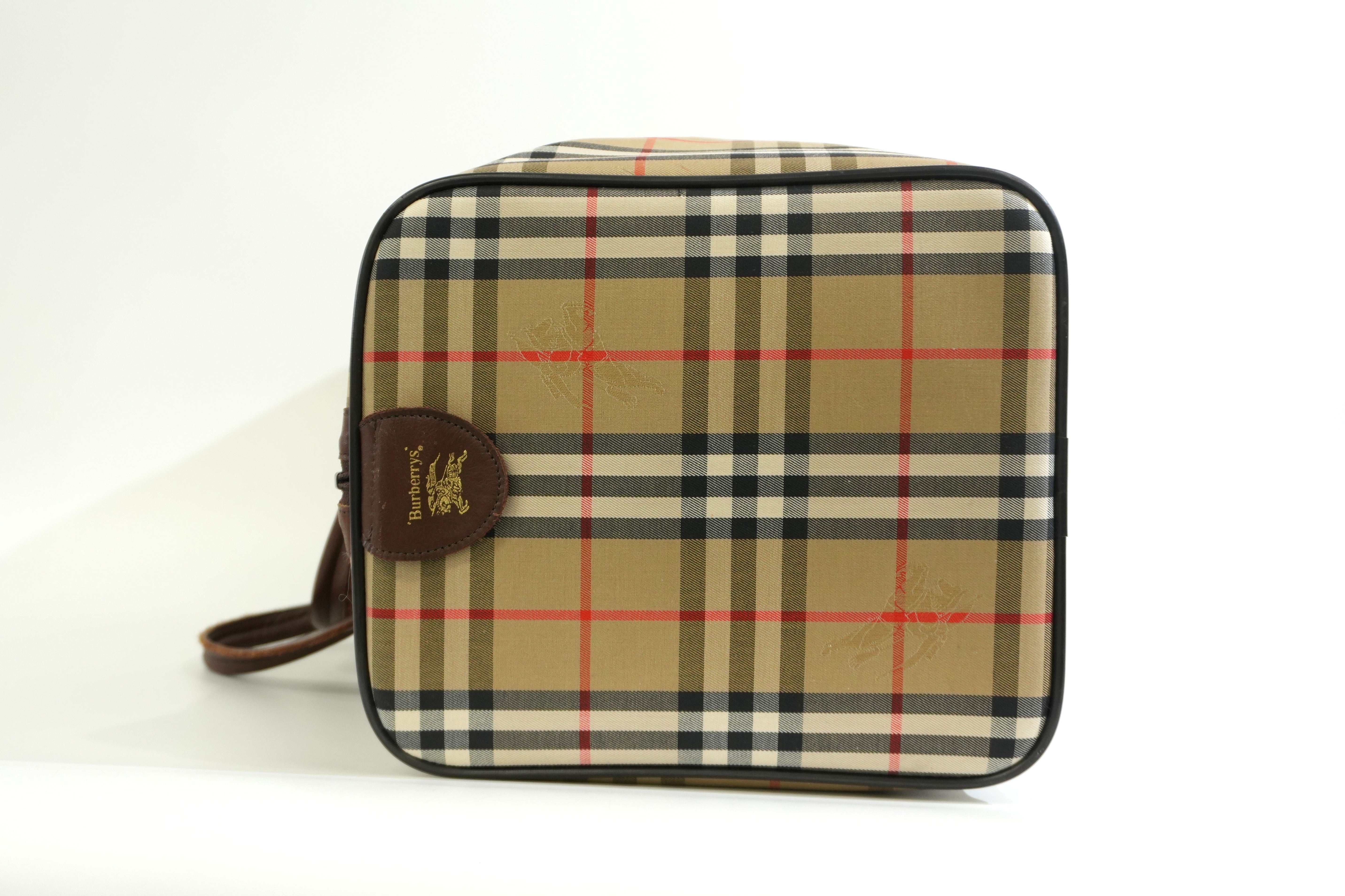 Pre-owned Burberry Haymarket Check Duffle Bag Size 45 Brown