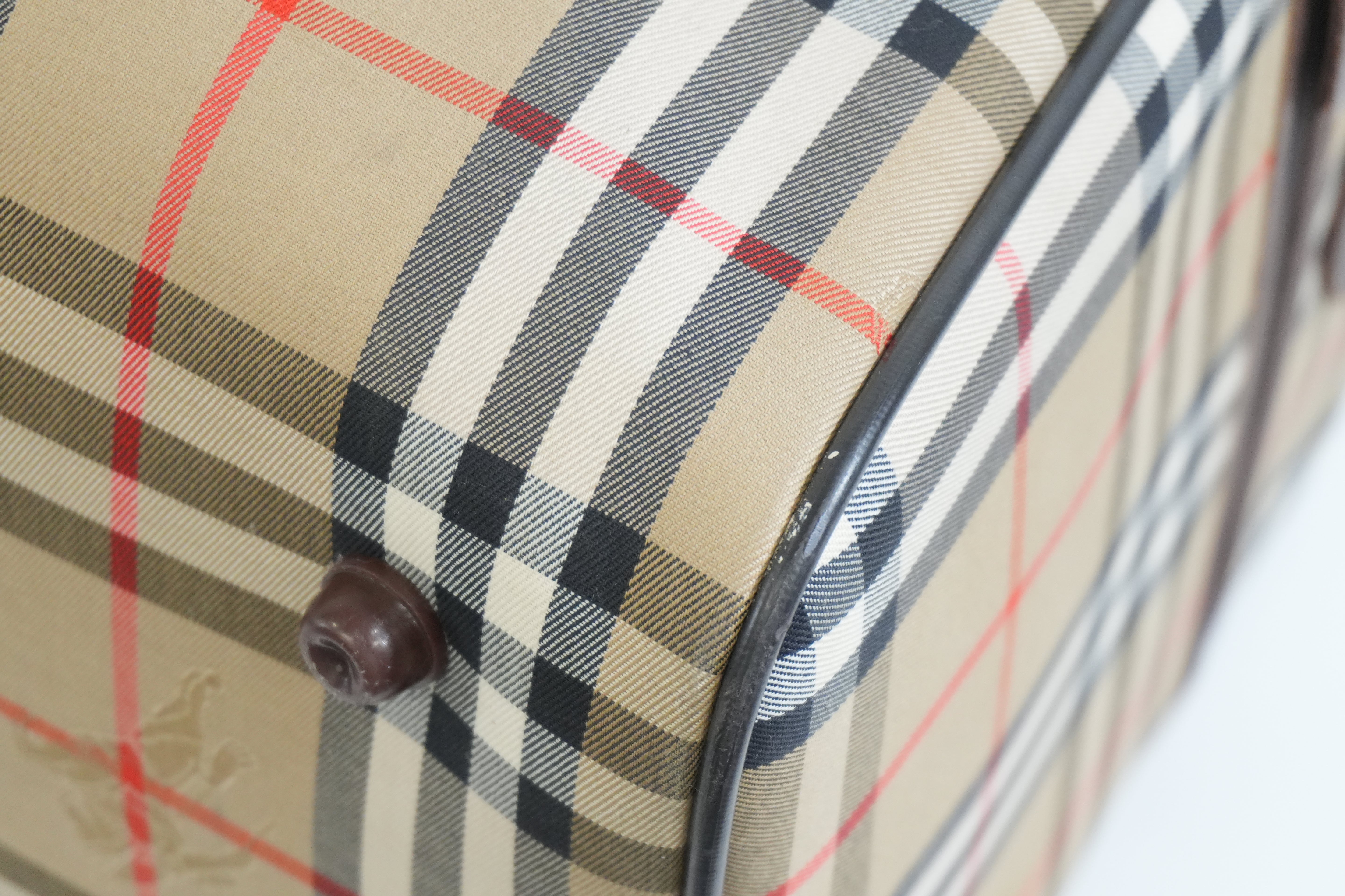 Pre-owned Burberry Haymarket Check Duffle Bag Size 45 Brown