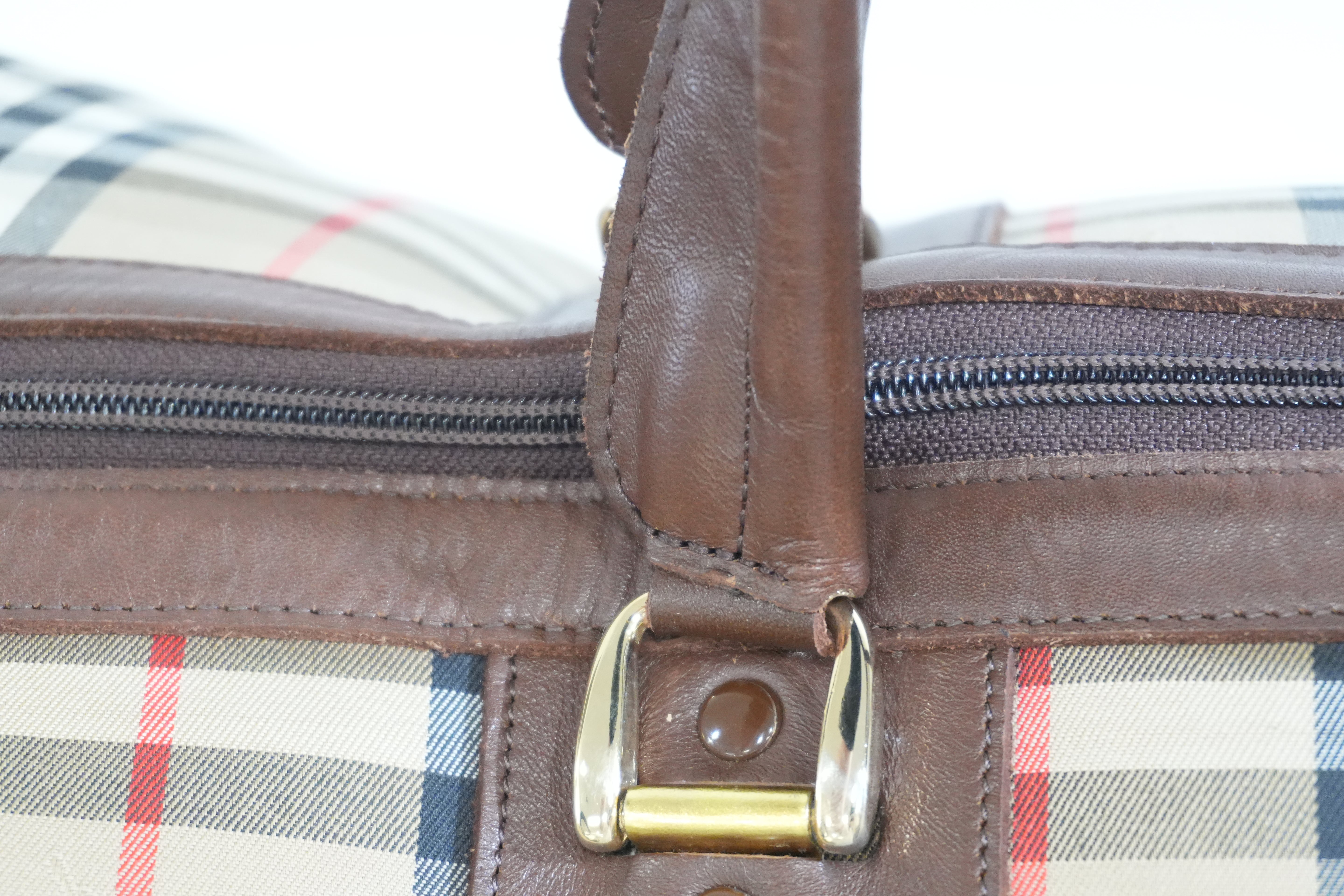 Pre-owned Burberry Haymarket Check Duffle Bag Size 45 Brown