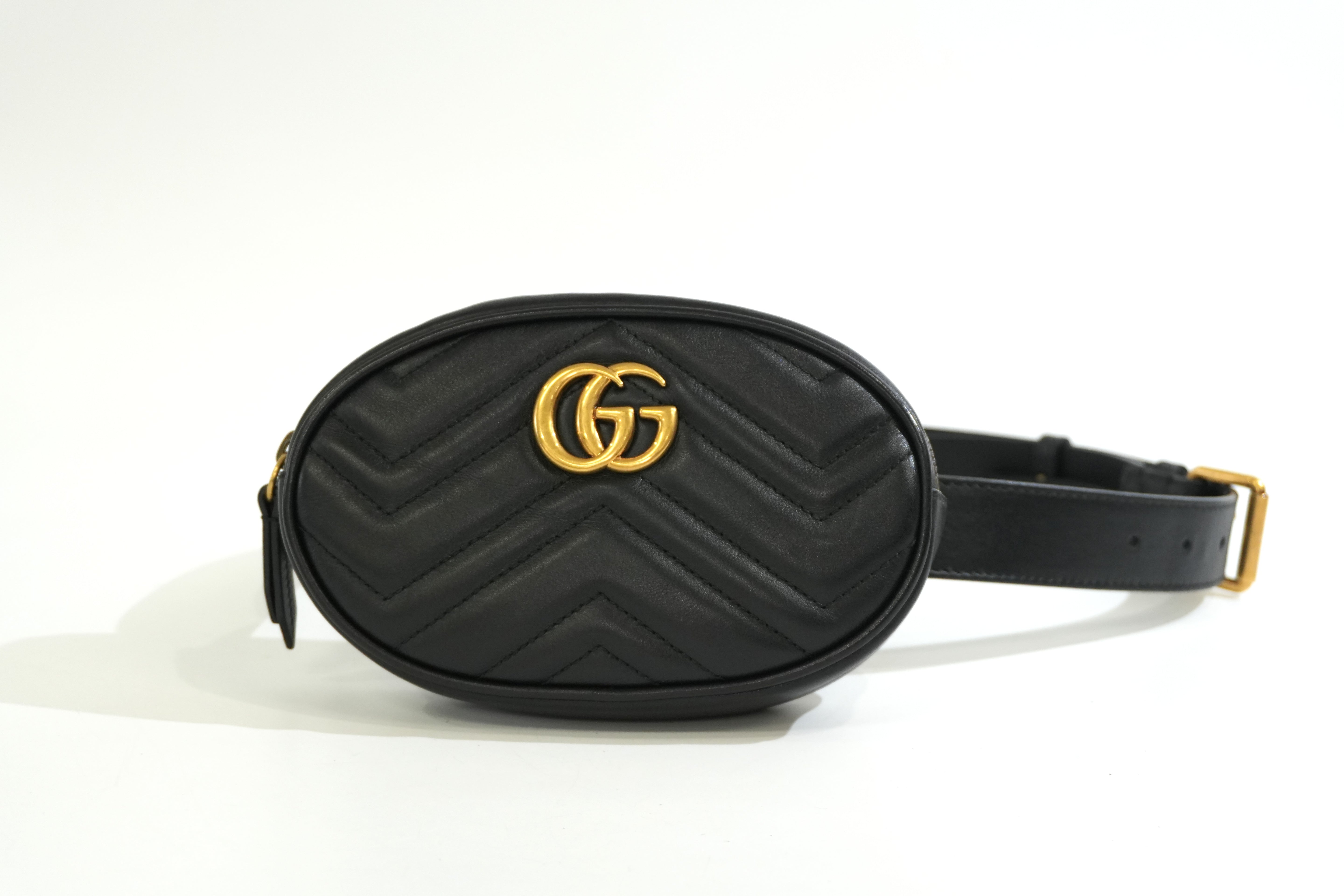 Pre-owned Gucci Marmont Belt Bag Size 85 Black