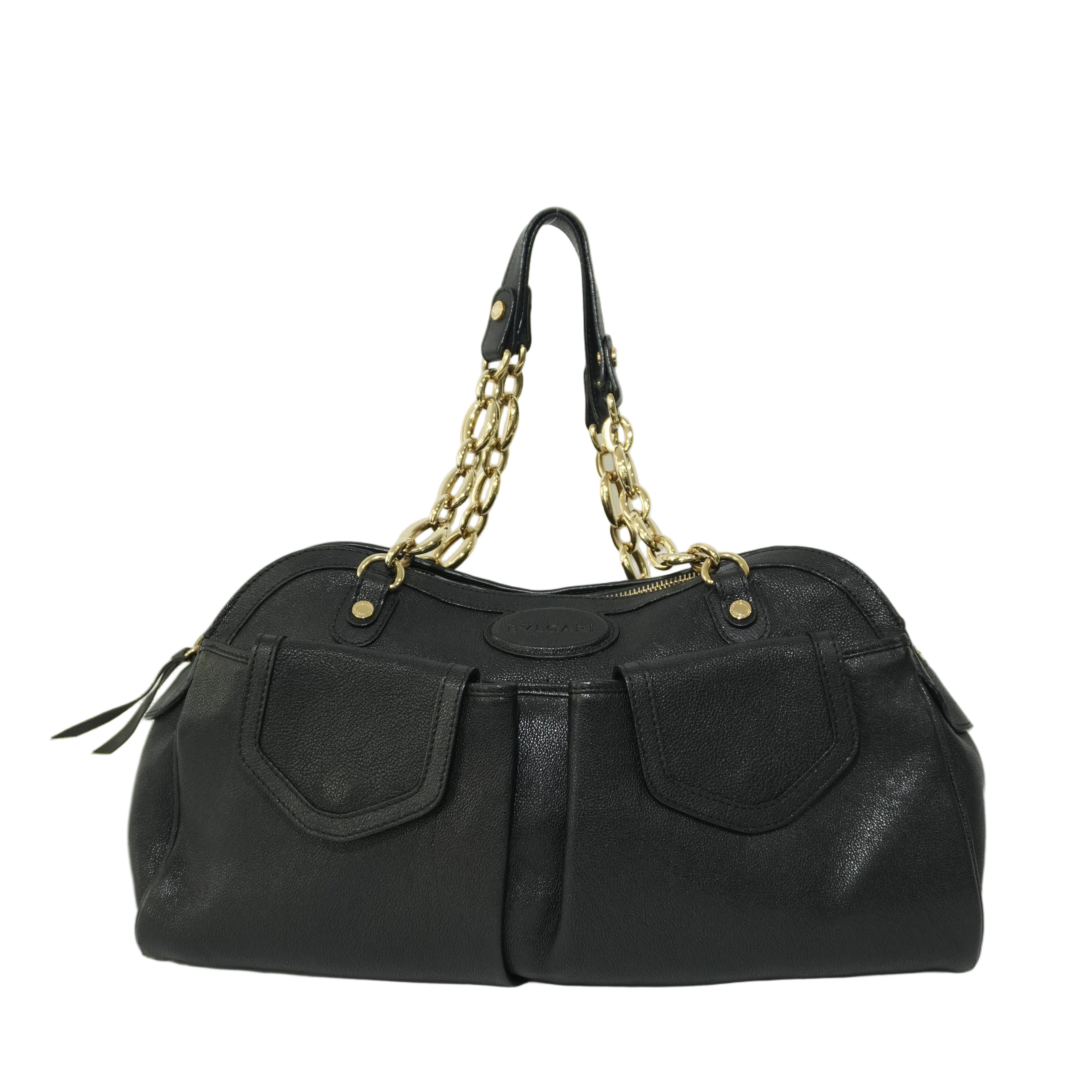 Pre-owned Bvlgari Calfskin Leather Tote Bag Black