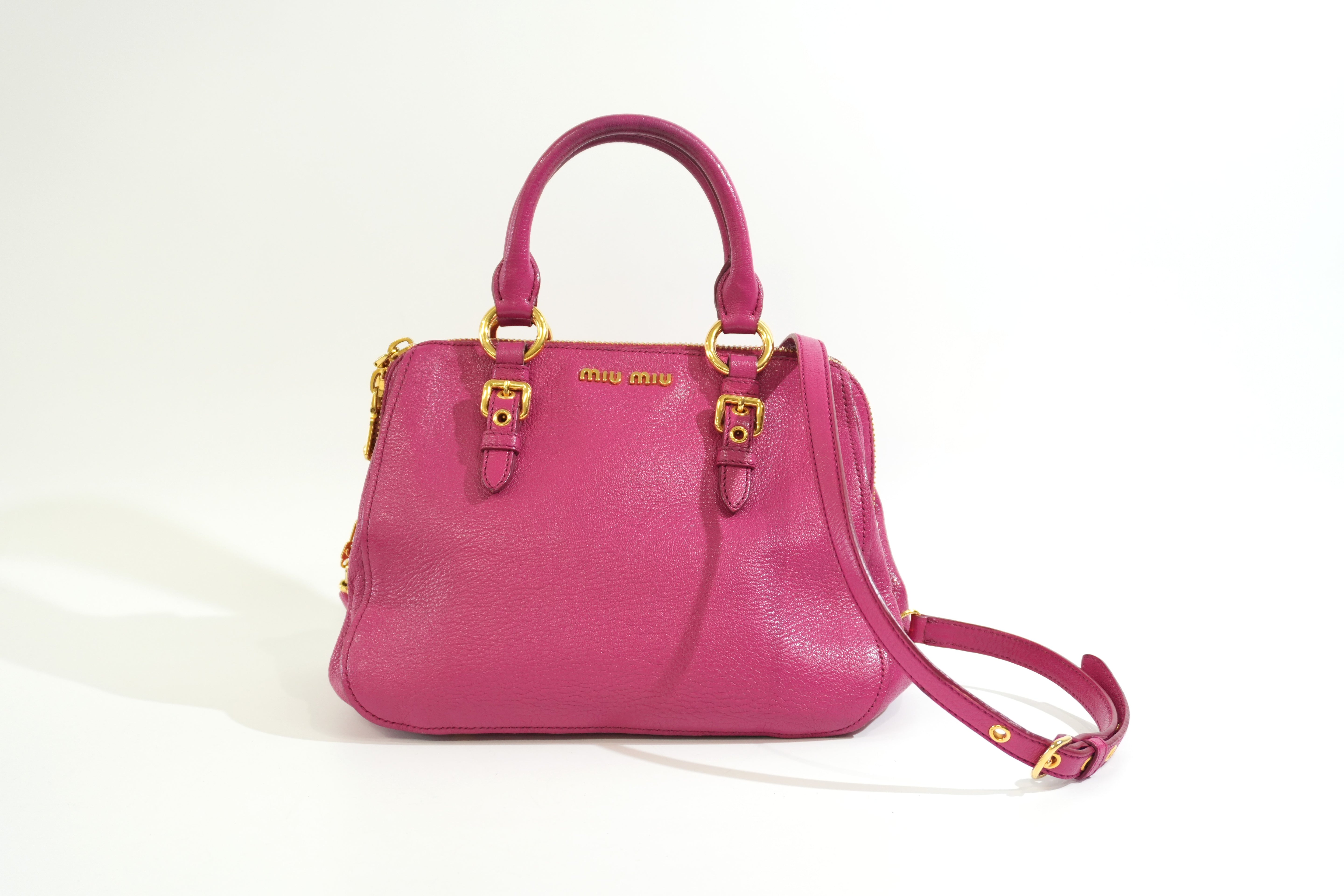 Pre-owned Miu Miu Two Way Madras Shoulder Bag Pink
