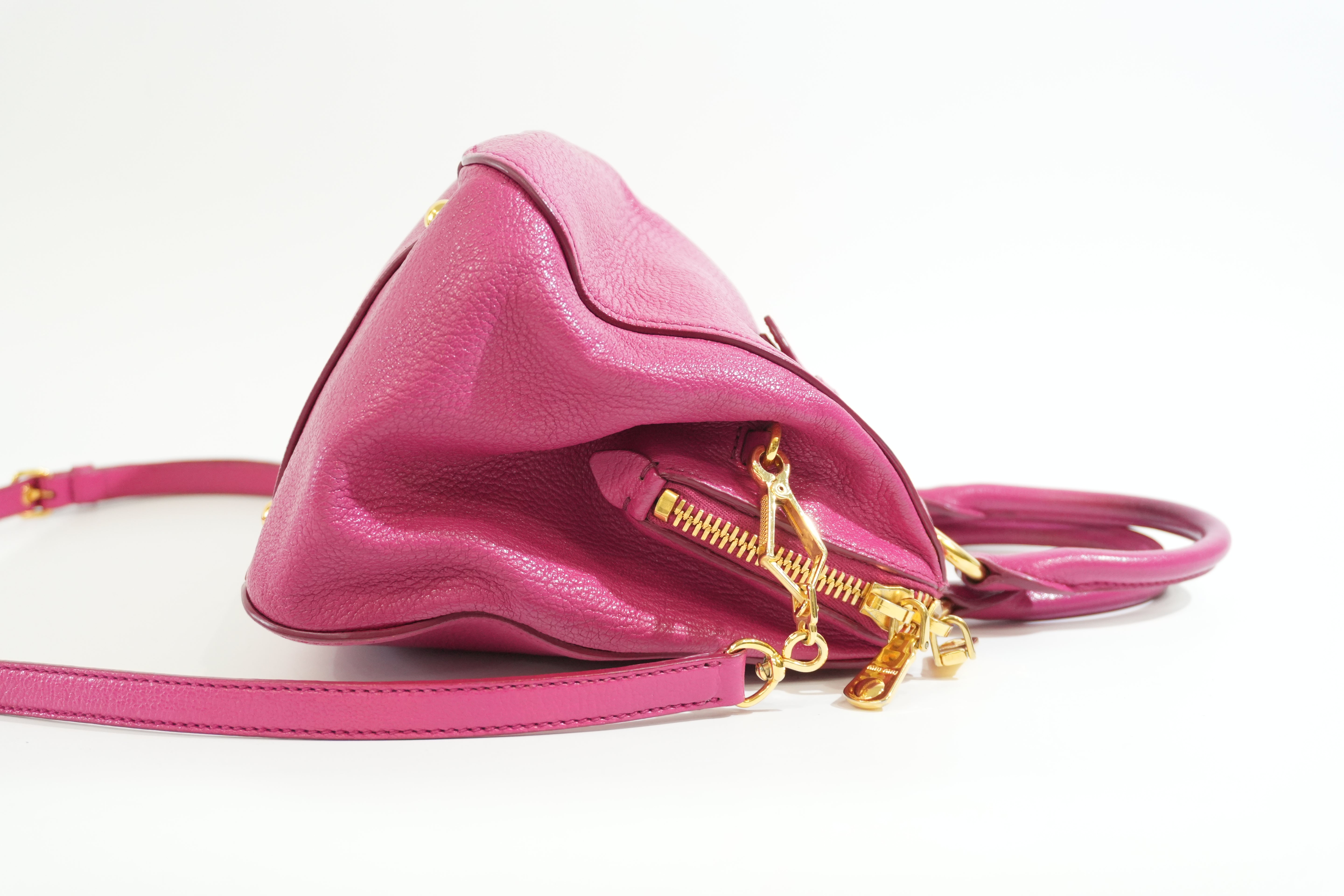 Pre-owned Miu Miu Two Way Madras Shoulder Bag Pink