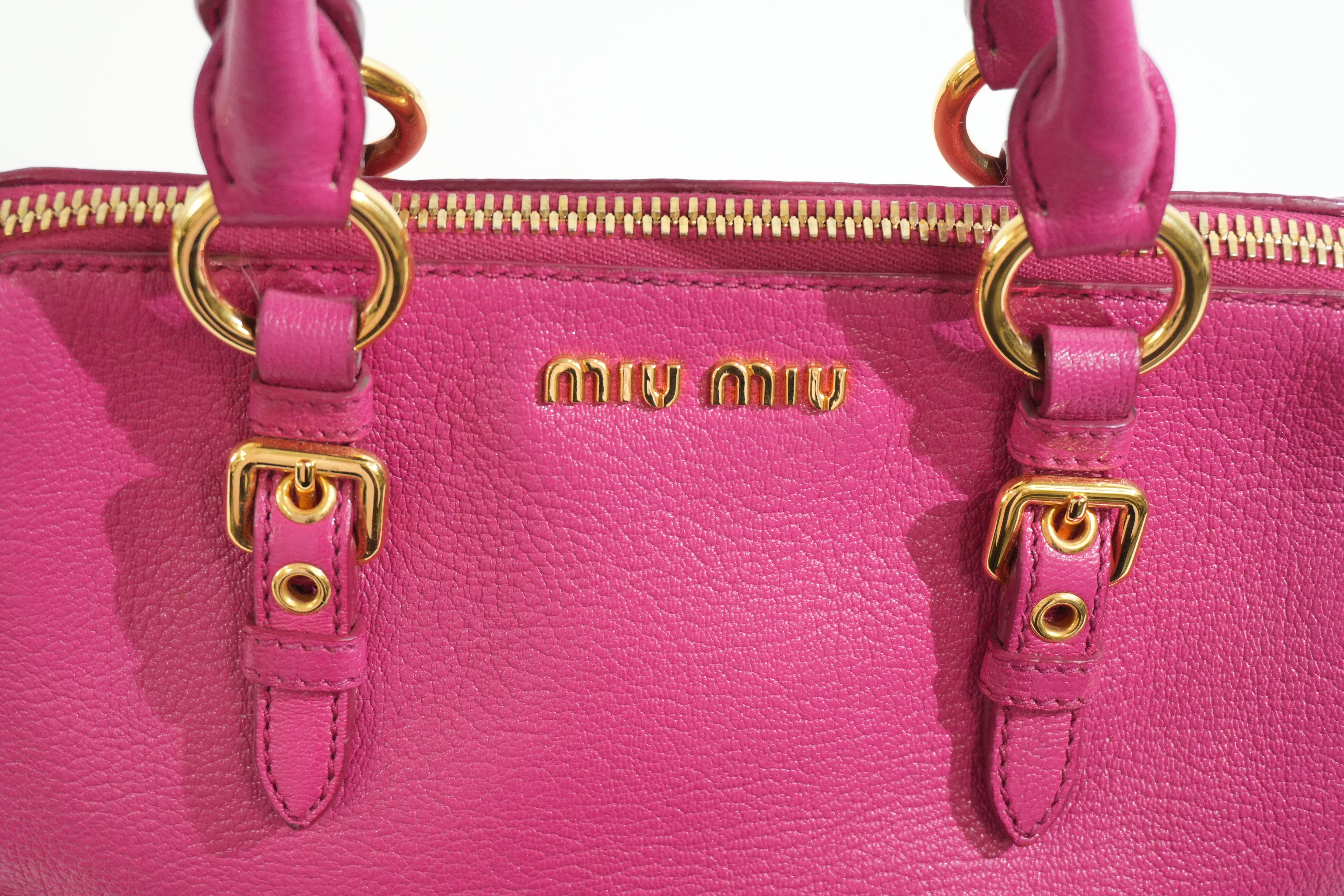 Pre-owned Miu Miu Two Way Madras Shoulder Bag Pink