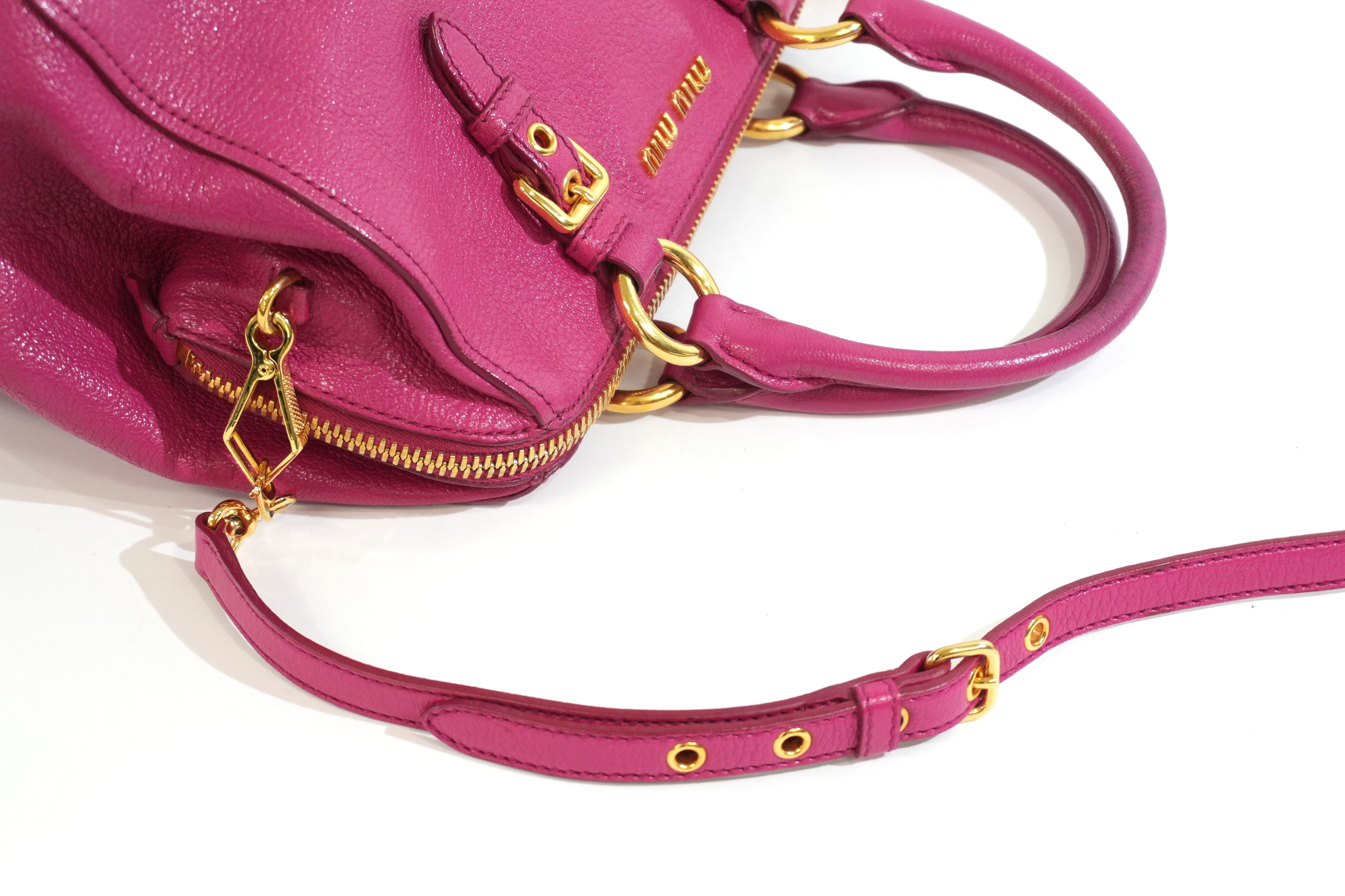 Pre-owned Miu Miu Two Way Madras Shoulder Bag Pink