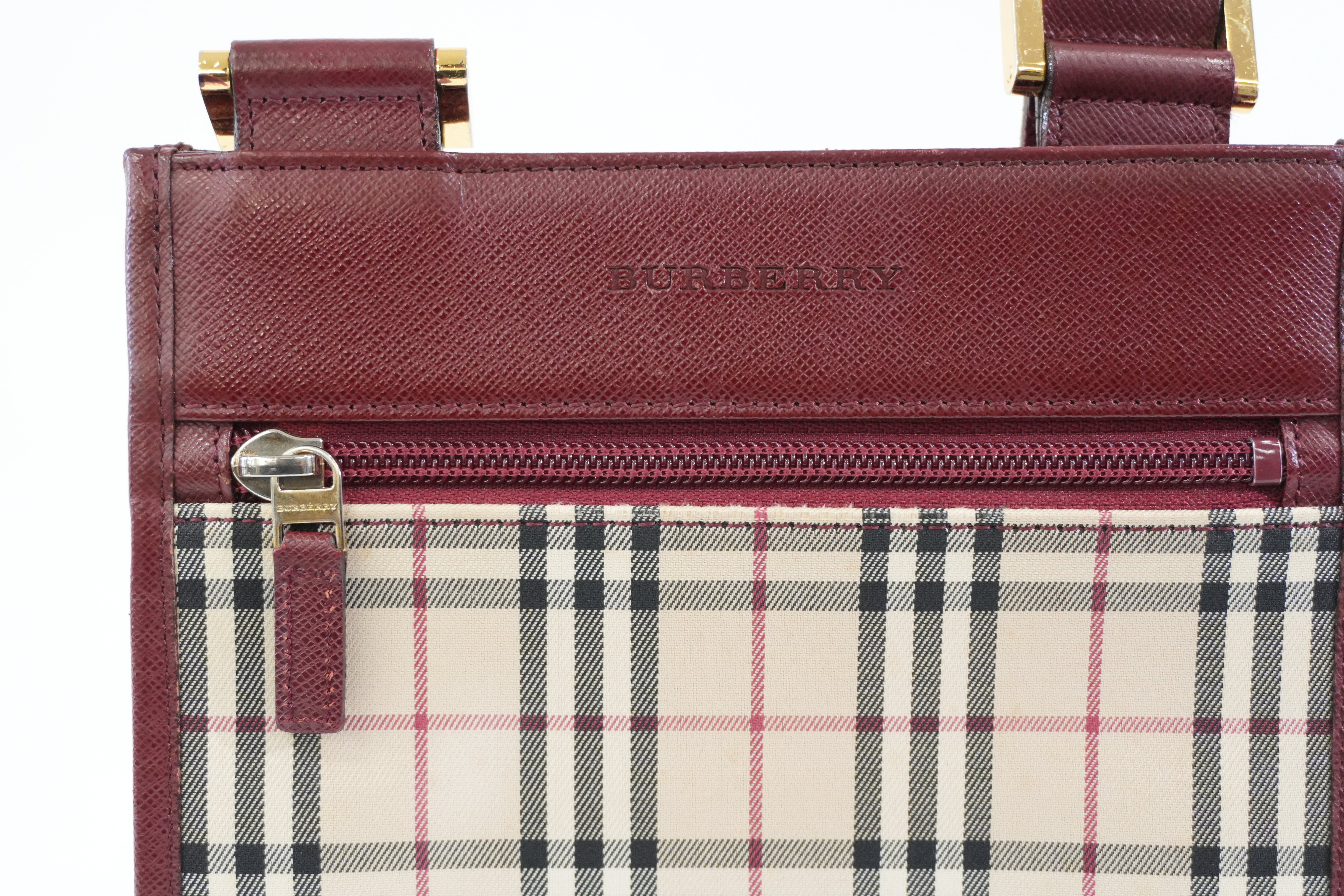Pre-owned Burberry Nova Check Shoulder Bag Burgundy and Beige