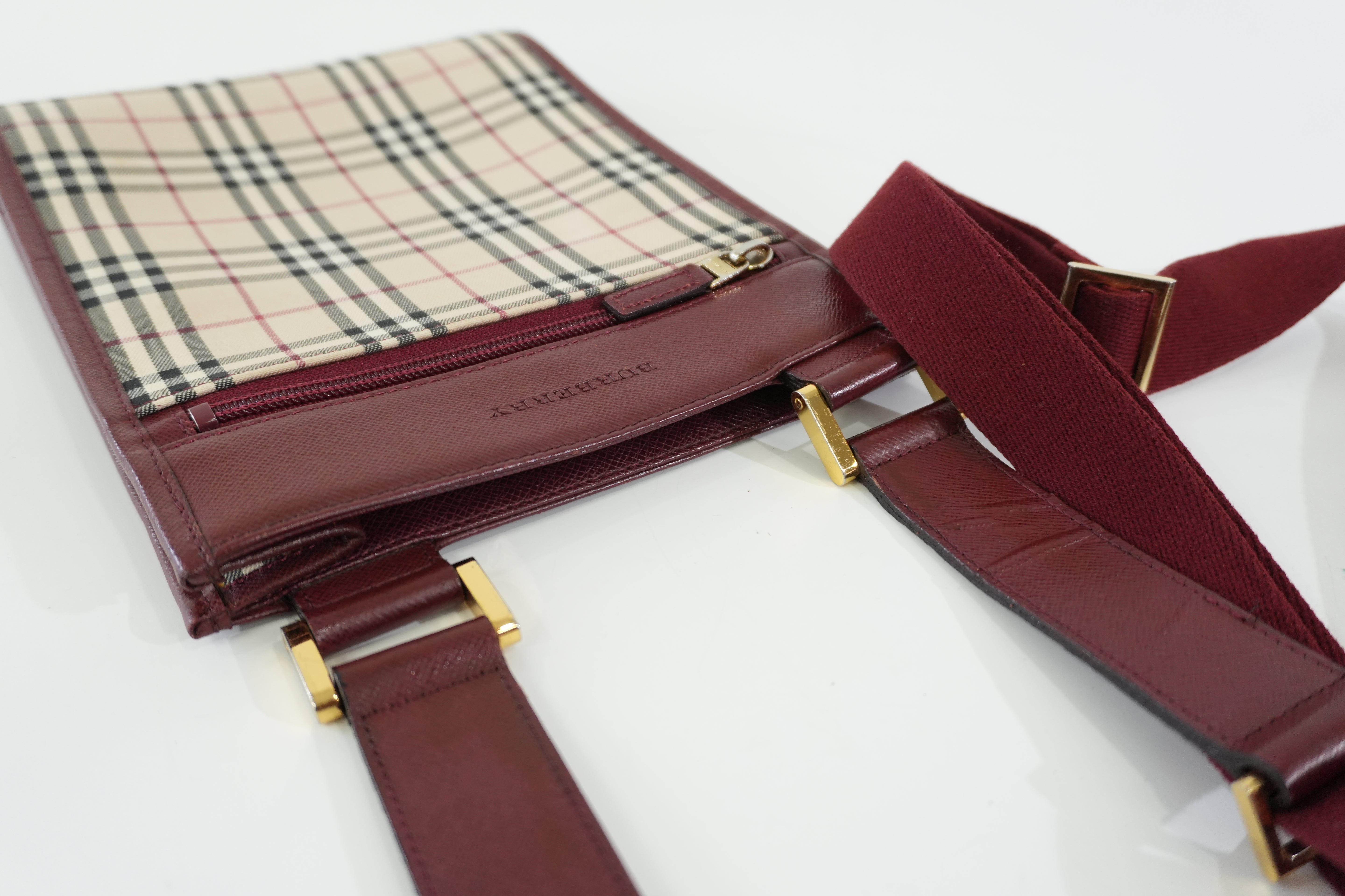 Pre-owned Burberry Nova Check Shoulder Bag Burgundy and Beige