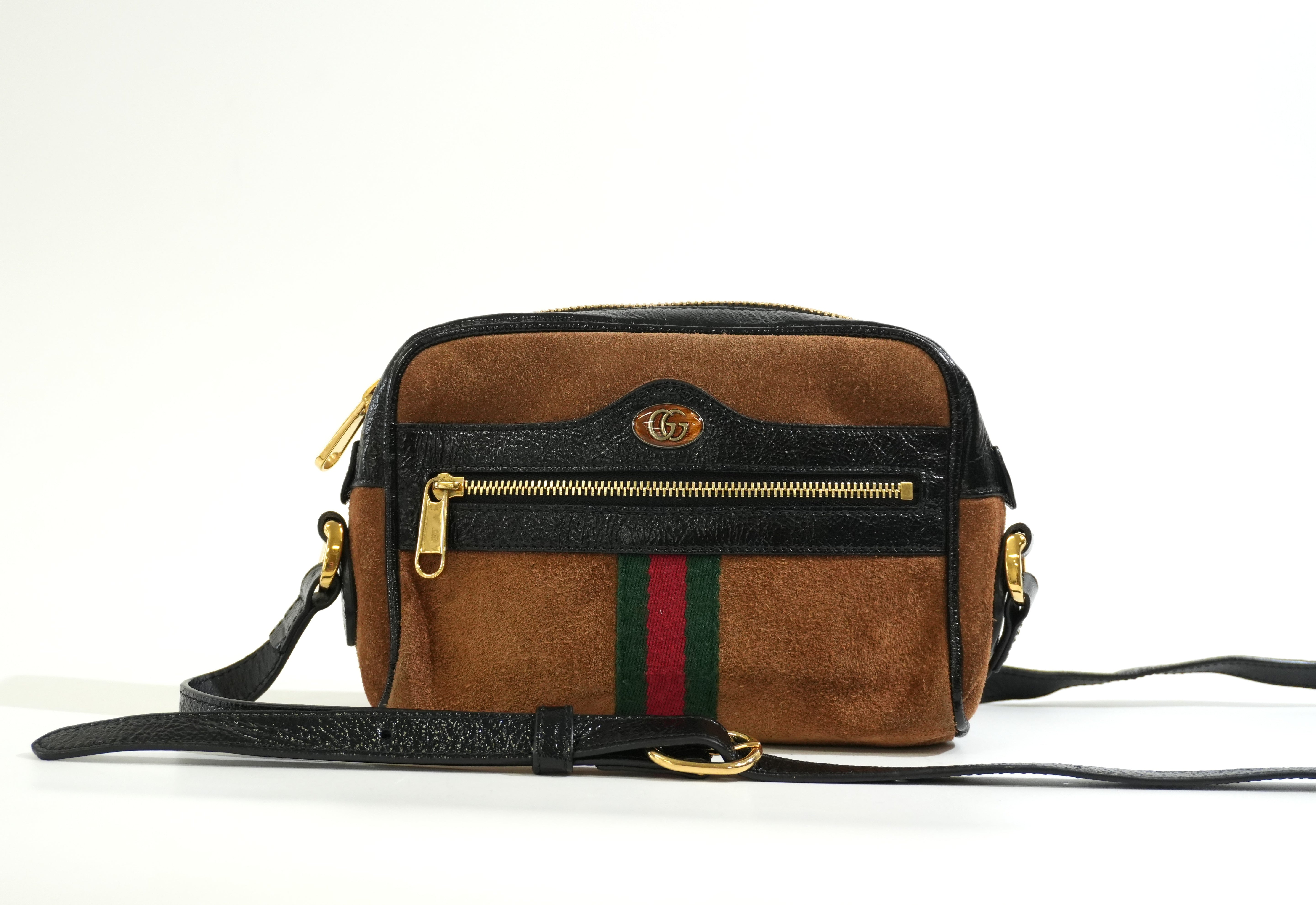 Pre-owned Gucci Suede Crossbody Bag Brown