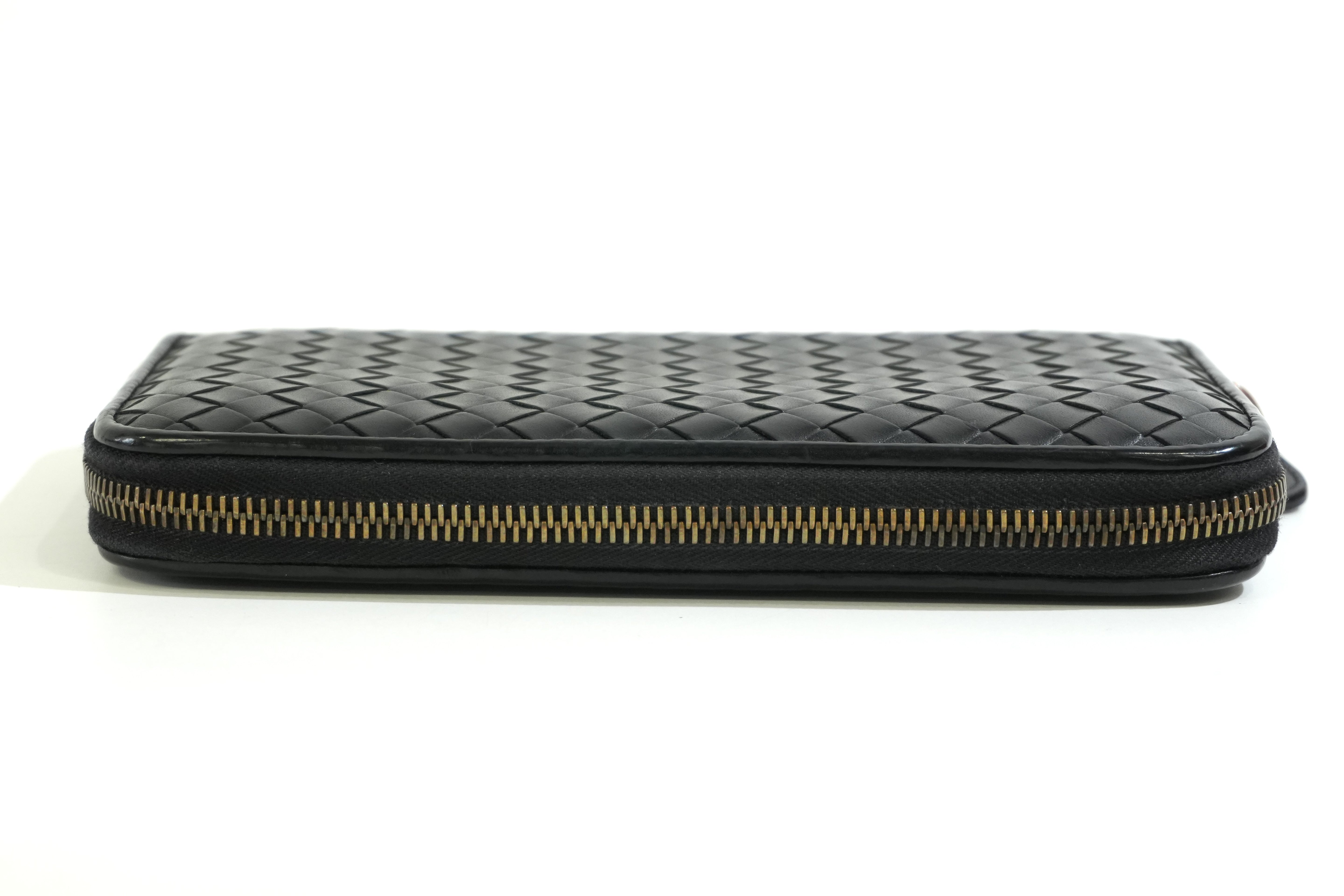 Pre-owned Bottega Intercciato Zippy Long Wallet Black