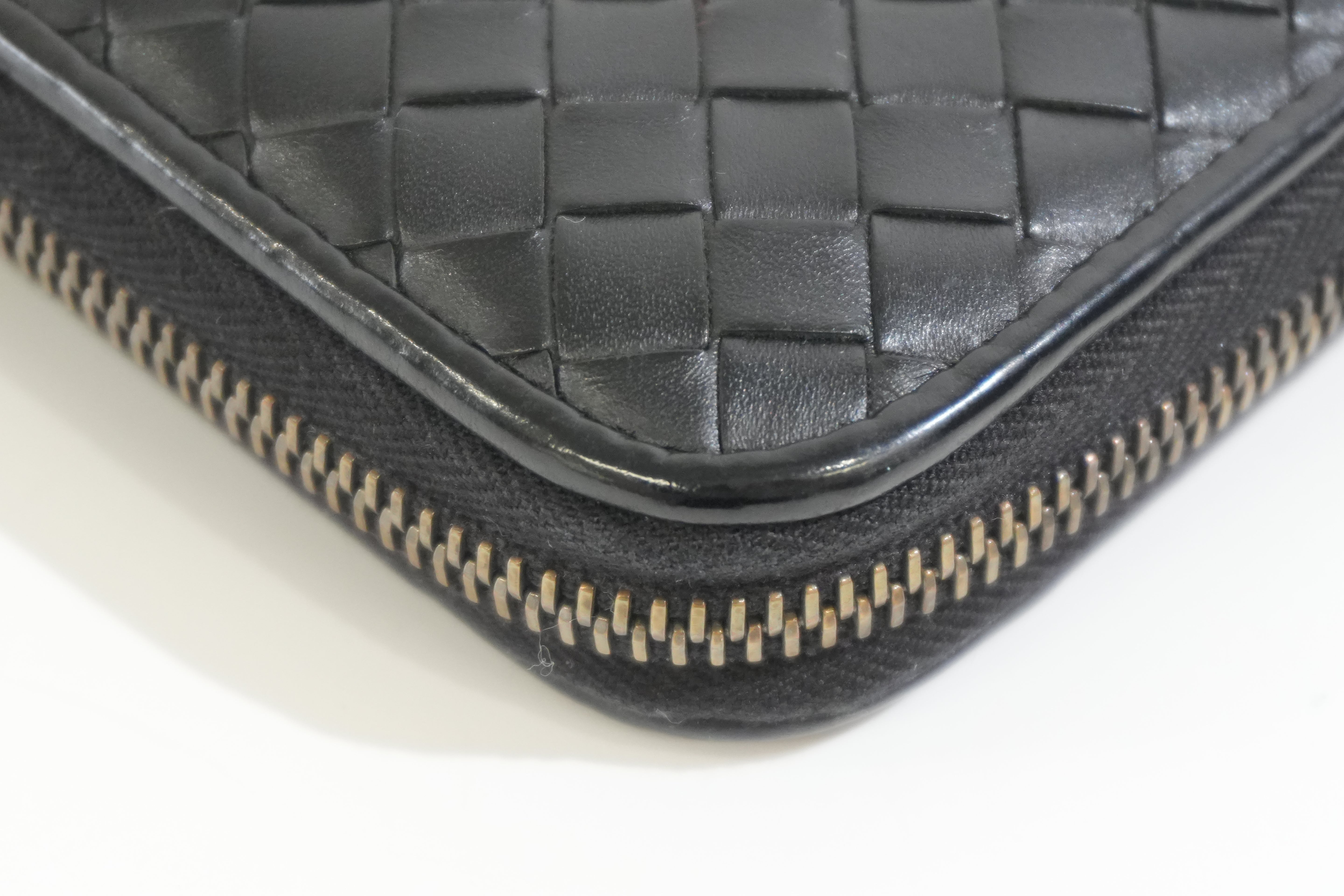 Pre-owned Bottega Intercciato Zippy Long Wallet Black