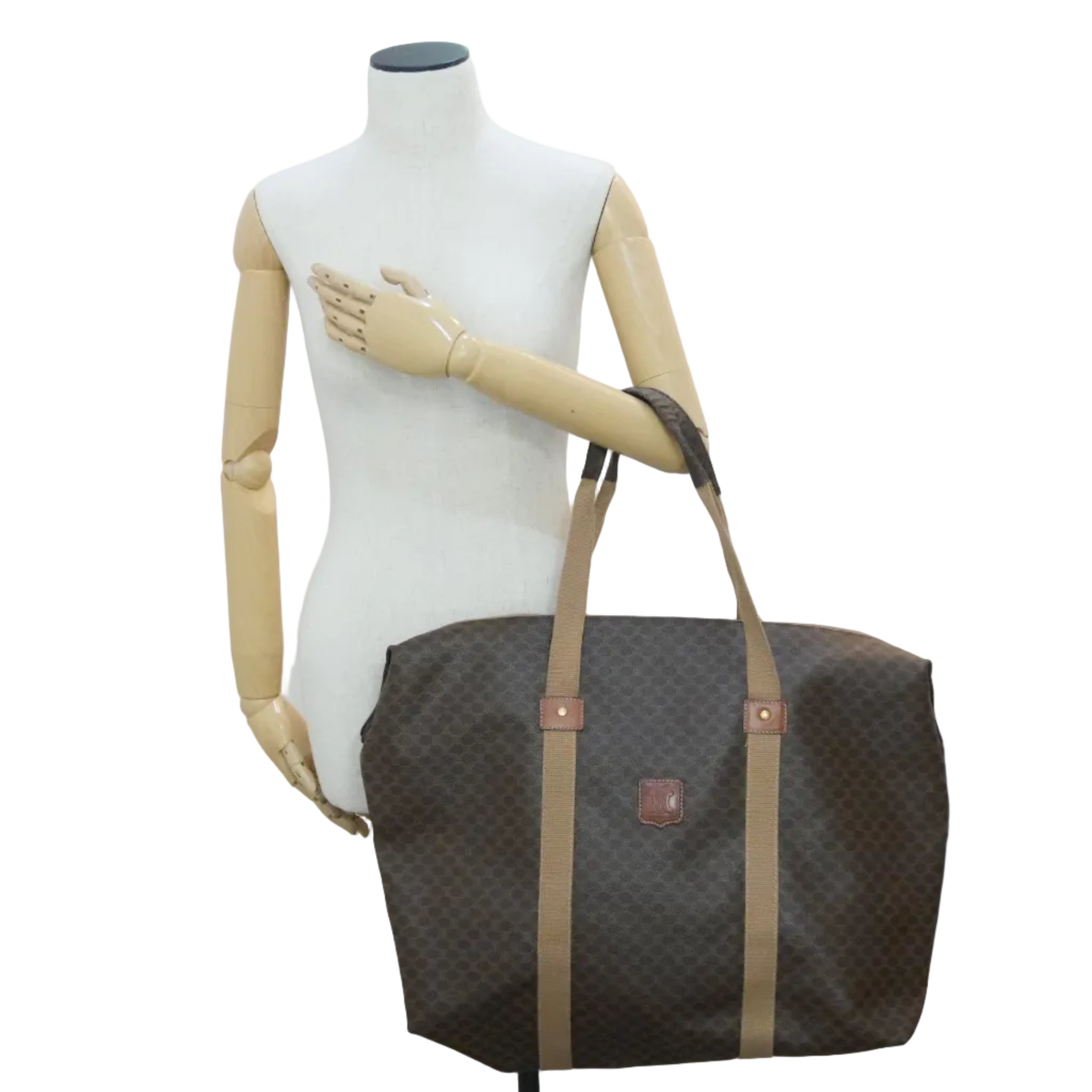 Pre-owned Celine Macadam Boston Travel Bag Brown