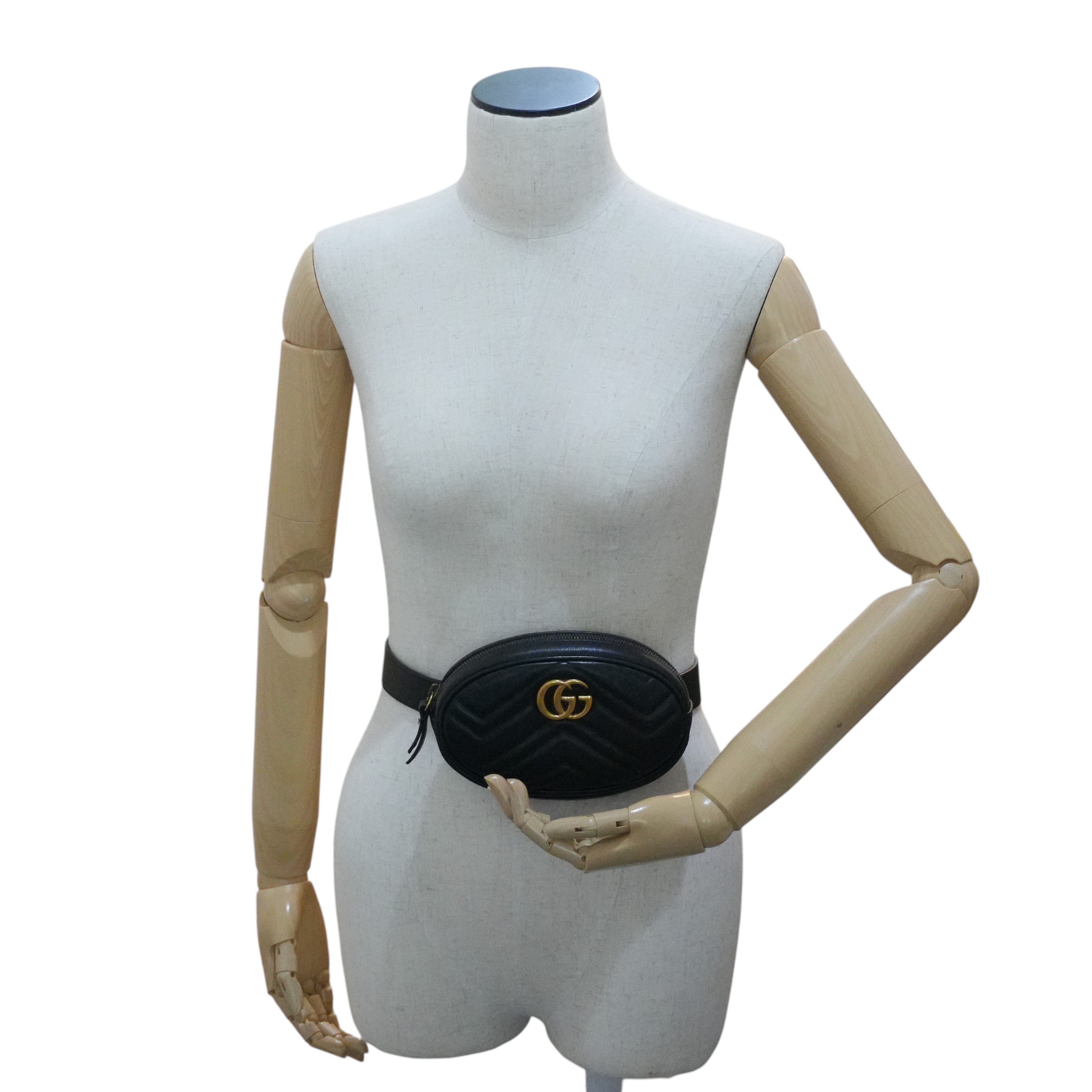 Pre-owned Gucci Marmont Belt Bag Size 85 Black