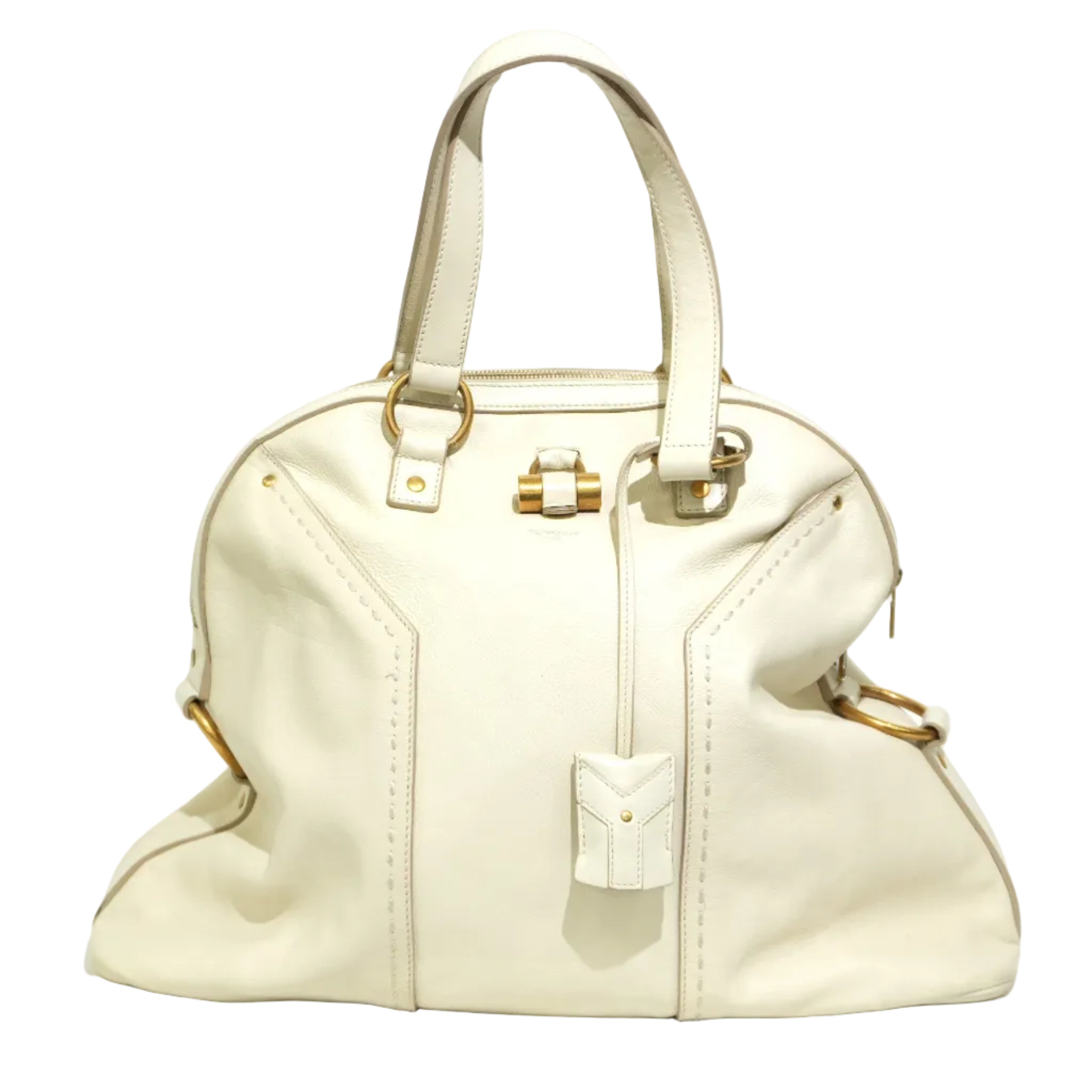 Pre-owned Yves Saint Laurent Calfskin Leather Muse Handbag White