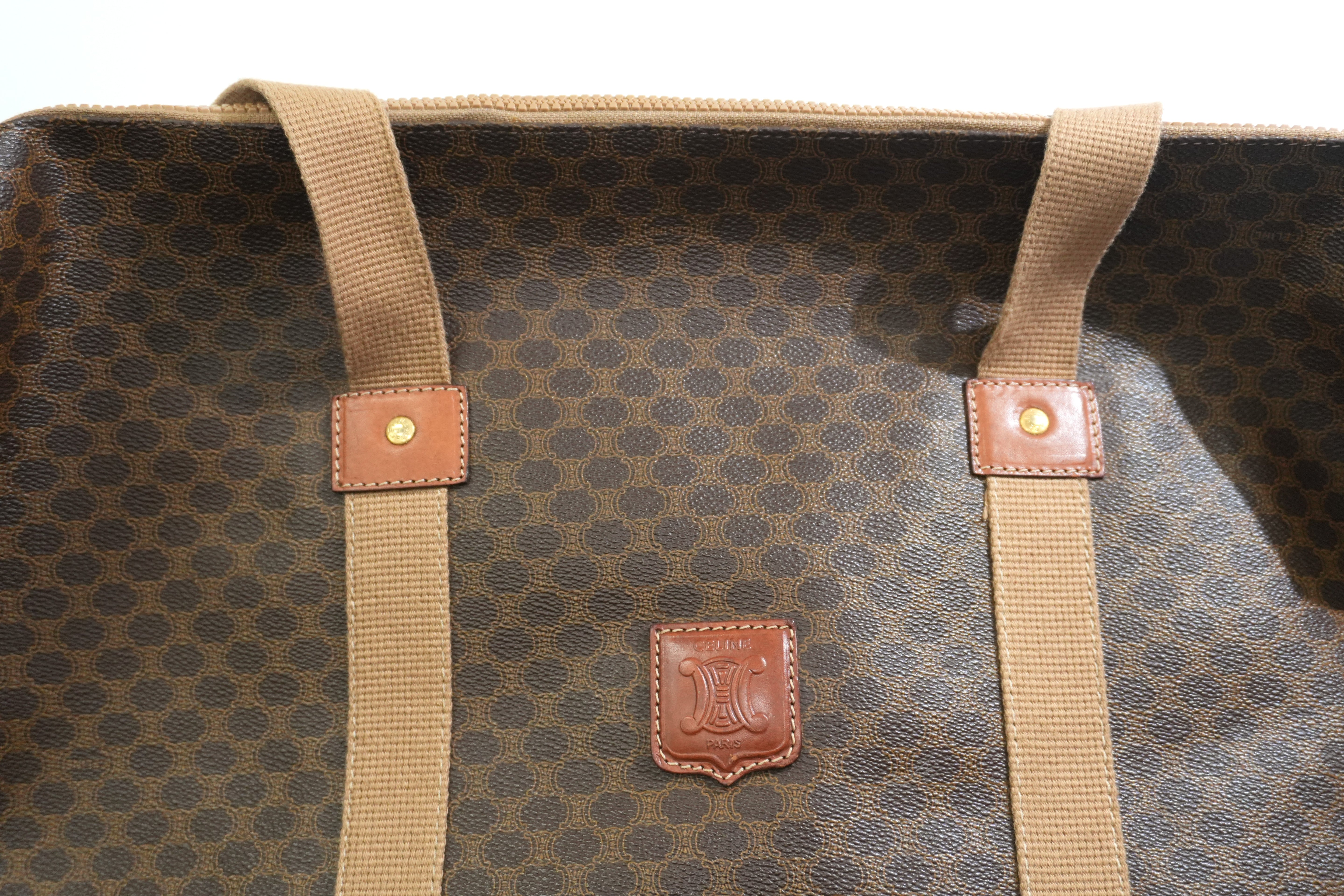 Pre-owned Celine Macadam Boston Travel Bag Brown