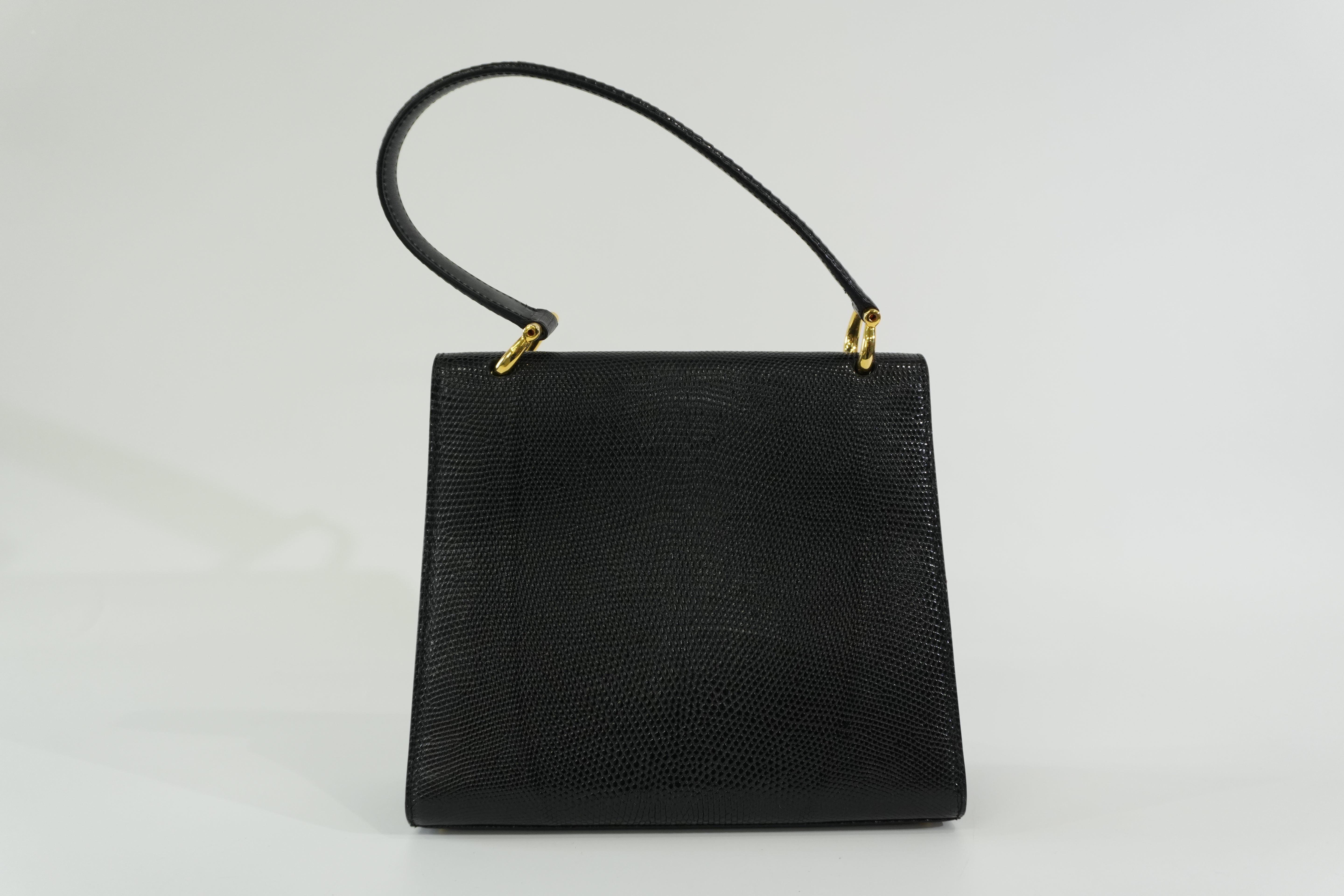 Pre-owned Celine Lizard Leather Box Pattern Shoulder Bag Black