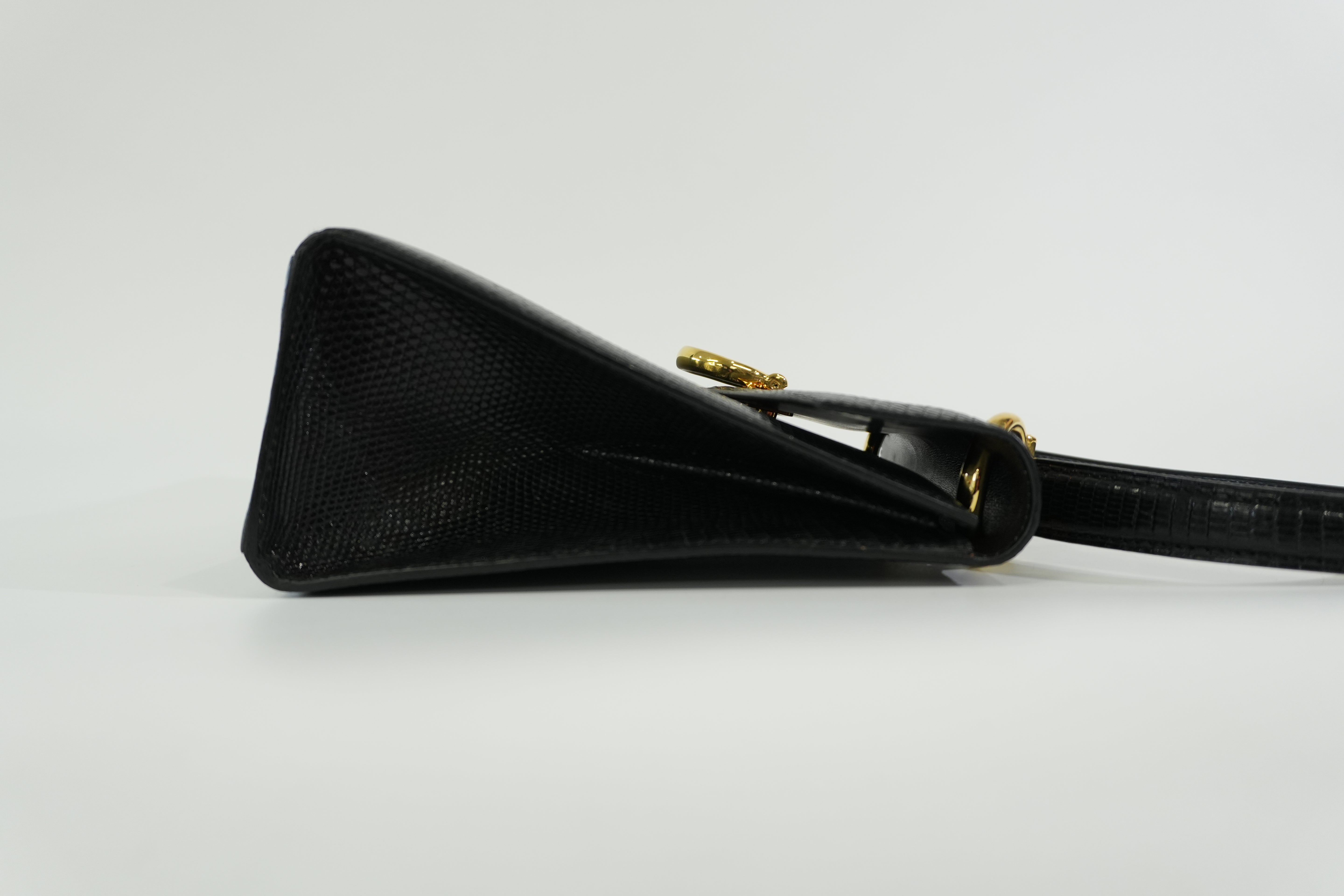 Pre-owned Celine Lizard Leather Box Pattern Shoulder Bag Black