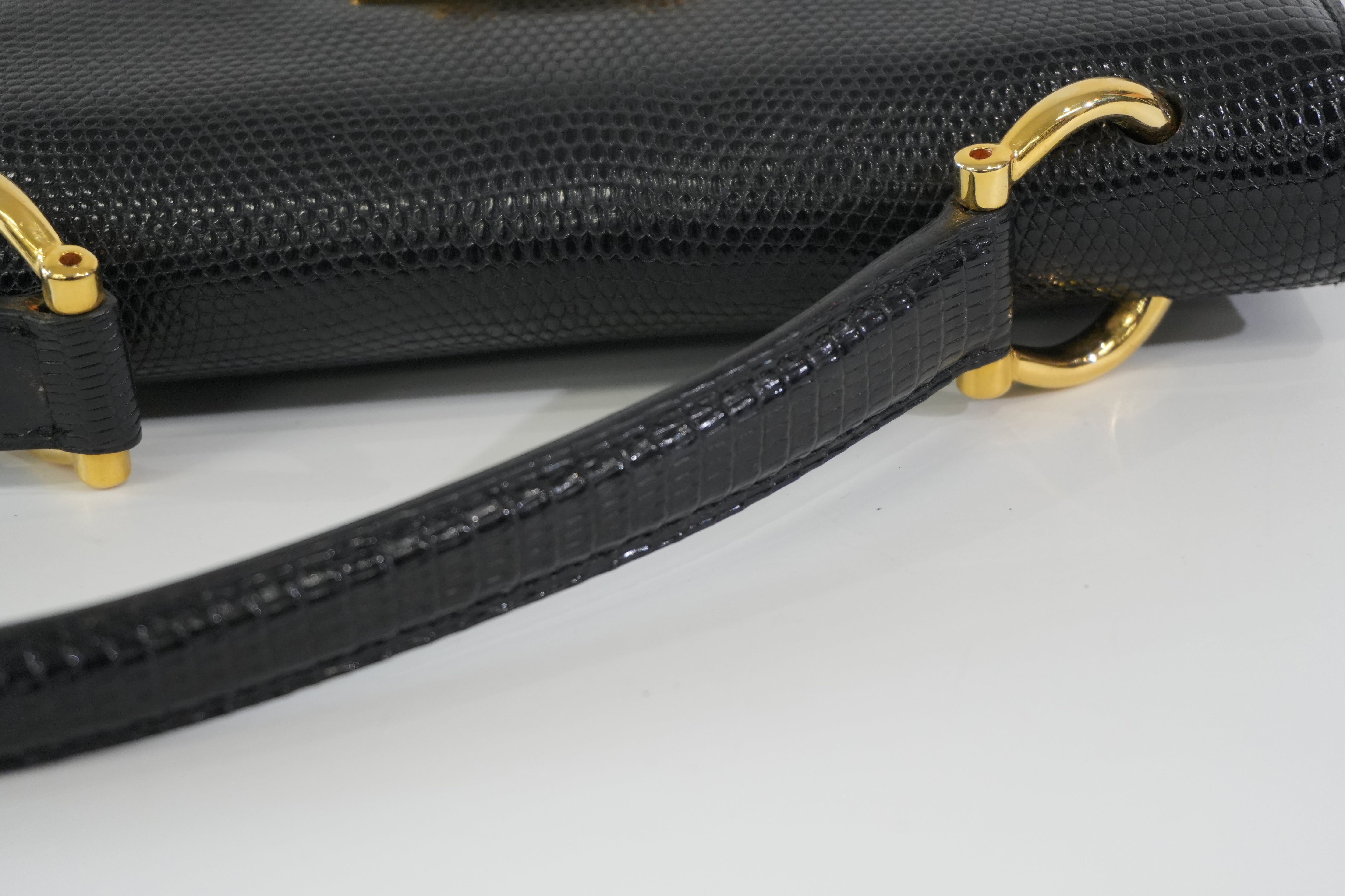 Pre-owned Celine Lizard Leather Box Pattern Shoulder Bag Black