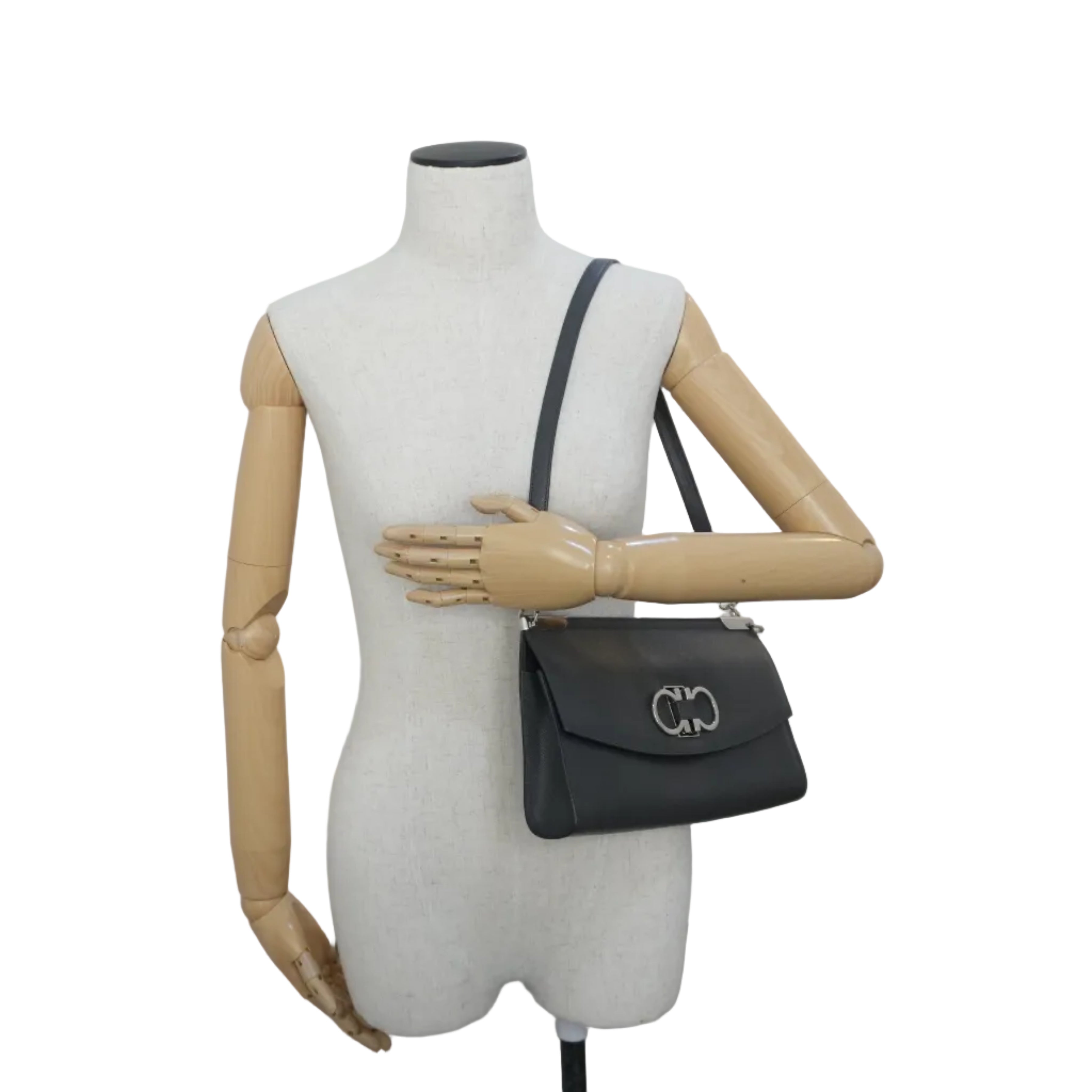 Pre-owned Ferragamo Calfskin Leather Shoulder Bag Gray