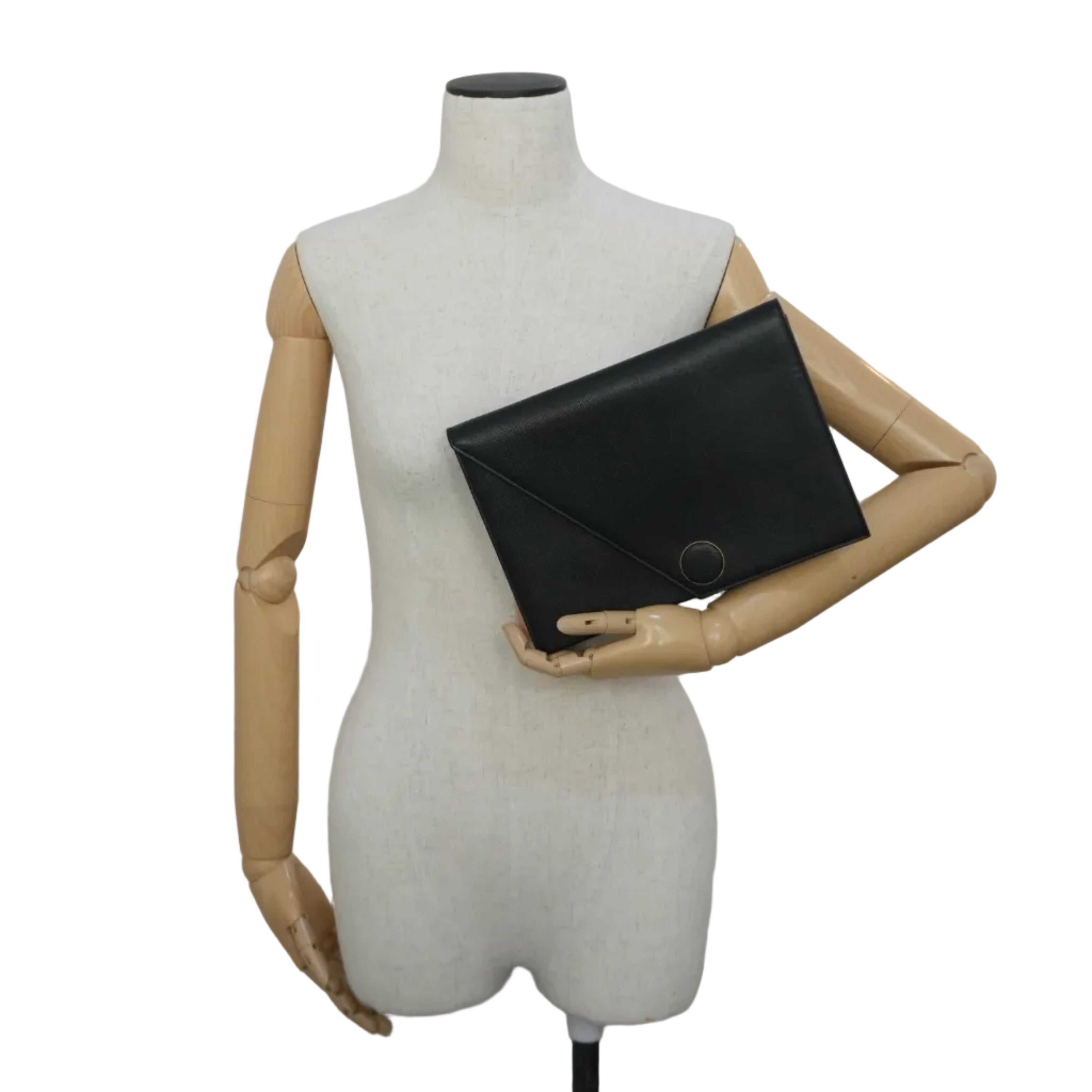 Pre-owned Yves Saint Laurent Calfskin Leather Clutch Bag Black