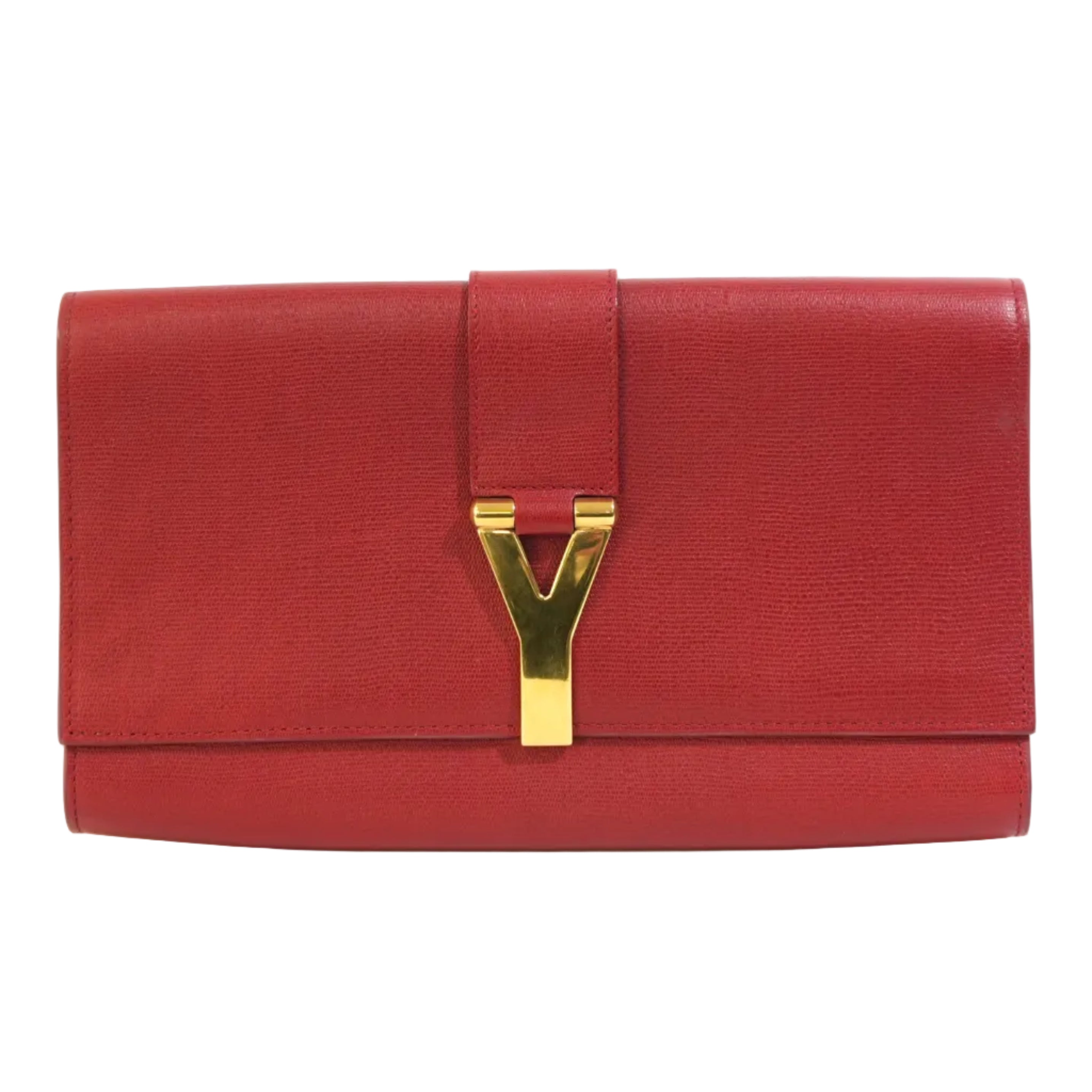Pre-owned Yves Saint Laurent Calfskin Leather Clutch Bag Red