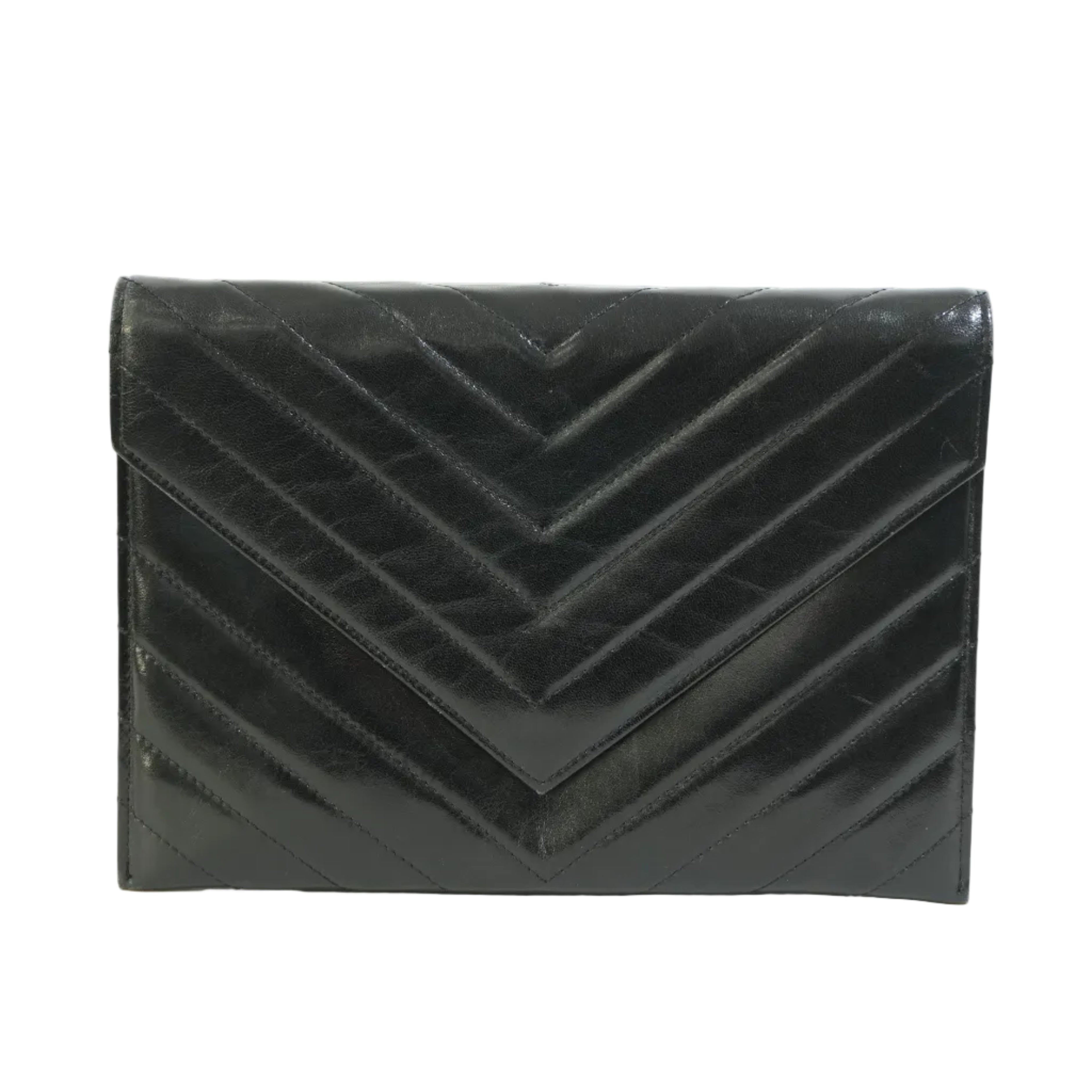 Pre-owned Yves Saint Laurent Calfskin Leather Clutch Bag Black