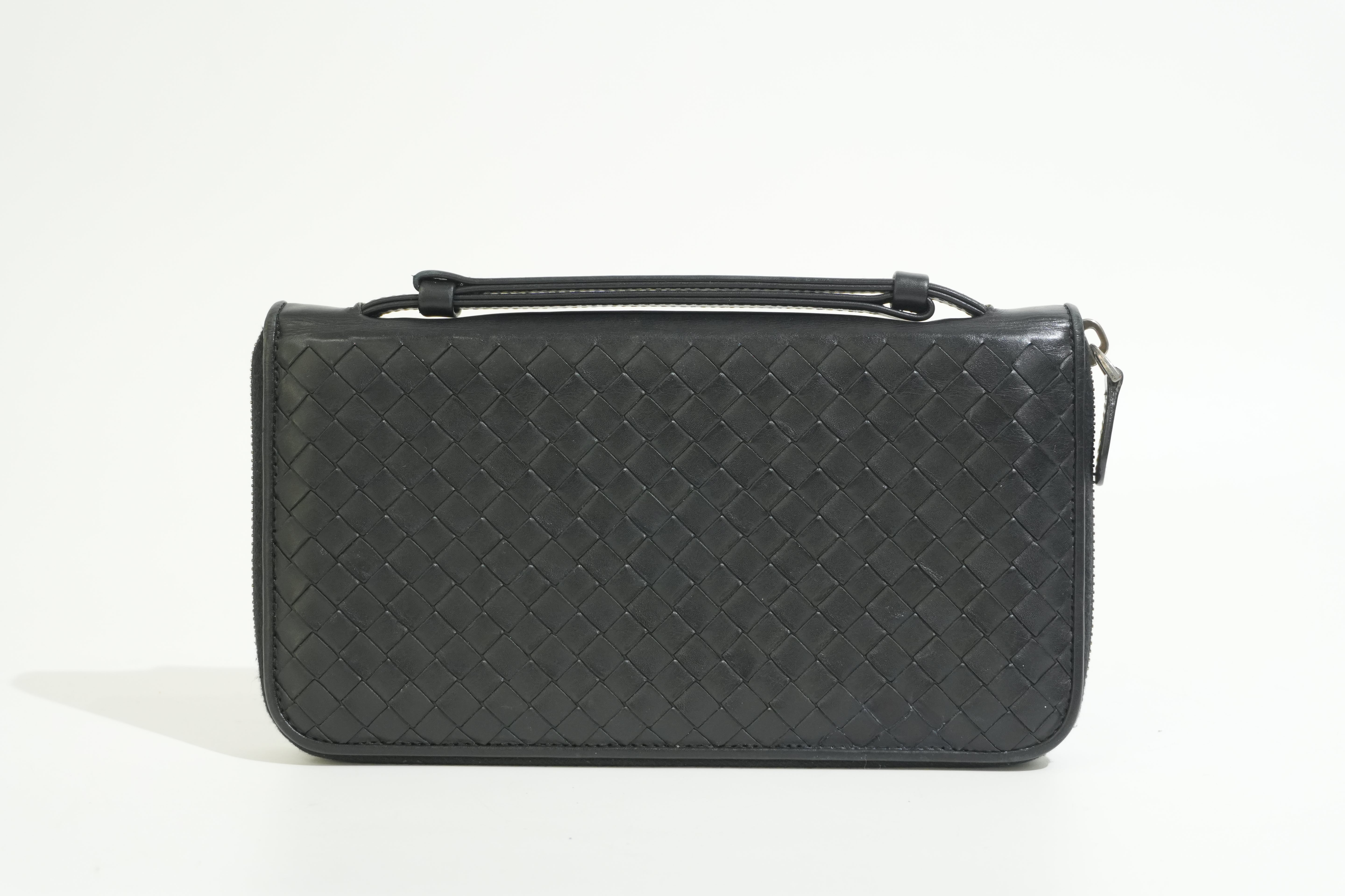 Pre-owned Bottega Calfskin Leather Organizer Wallet Black