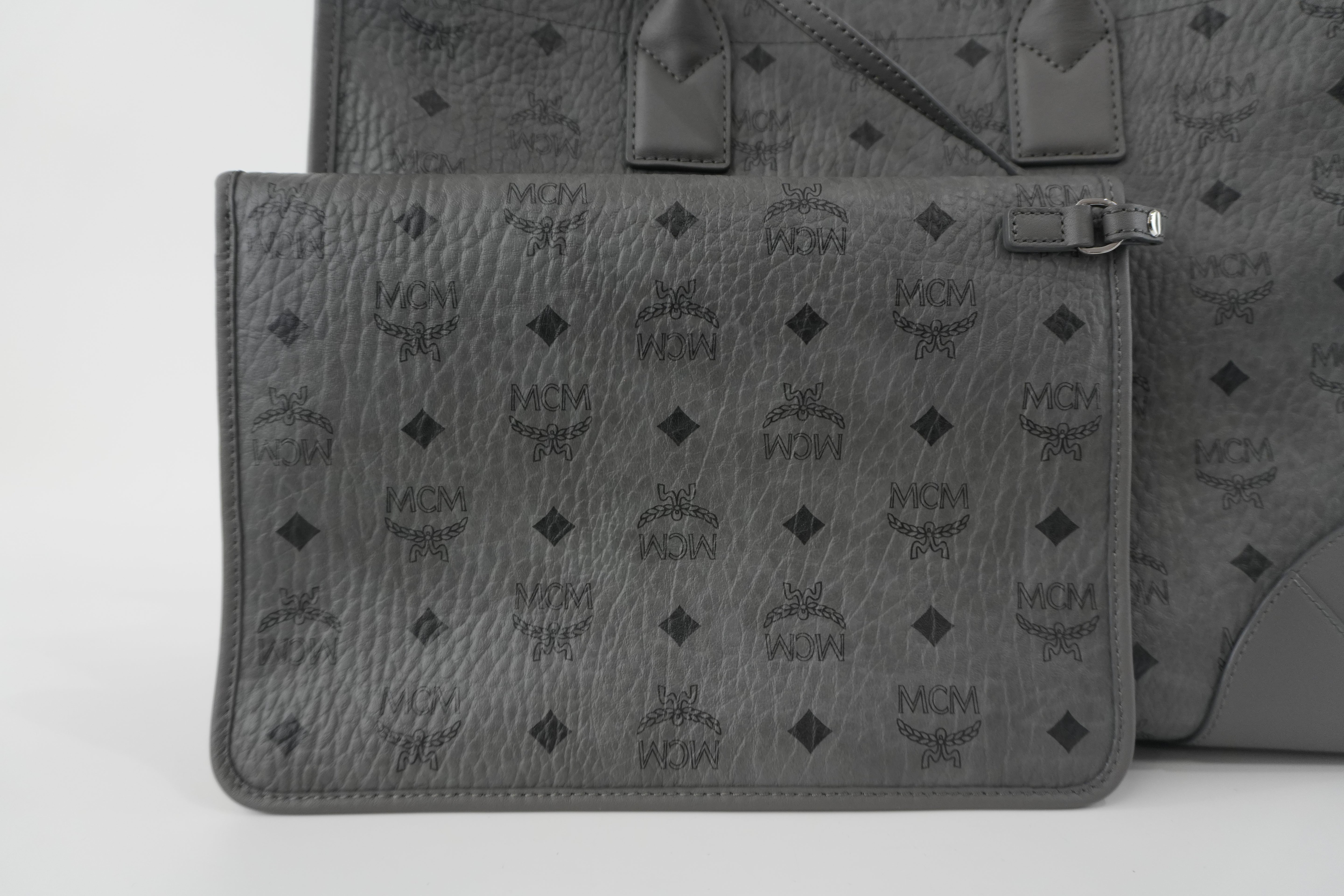 MCM Two Way Tote Bag Gray Used