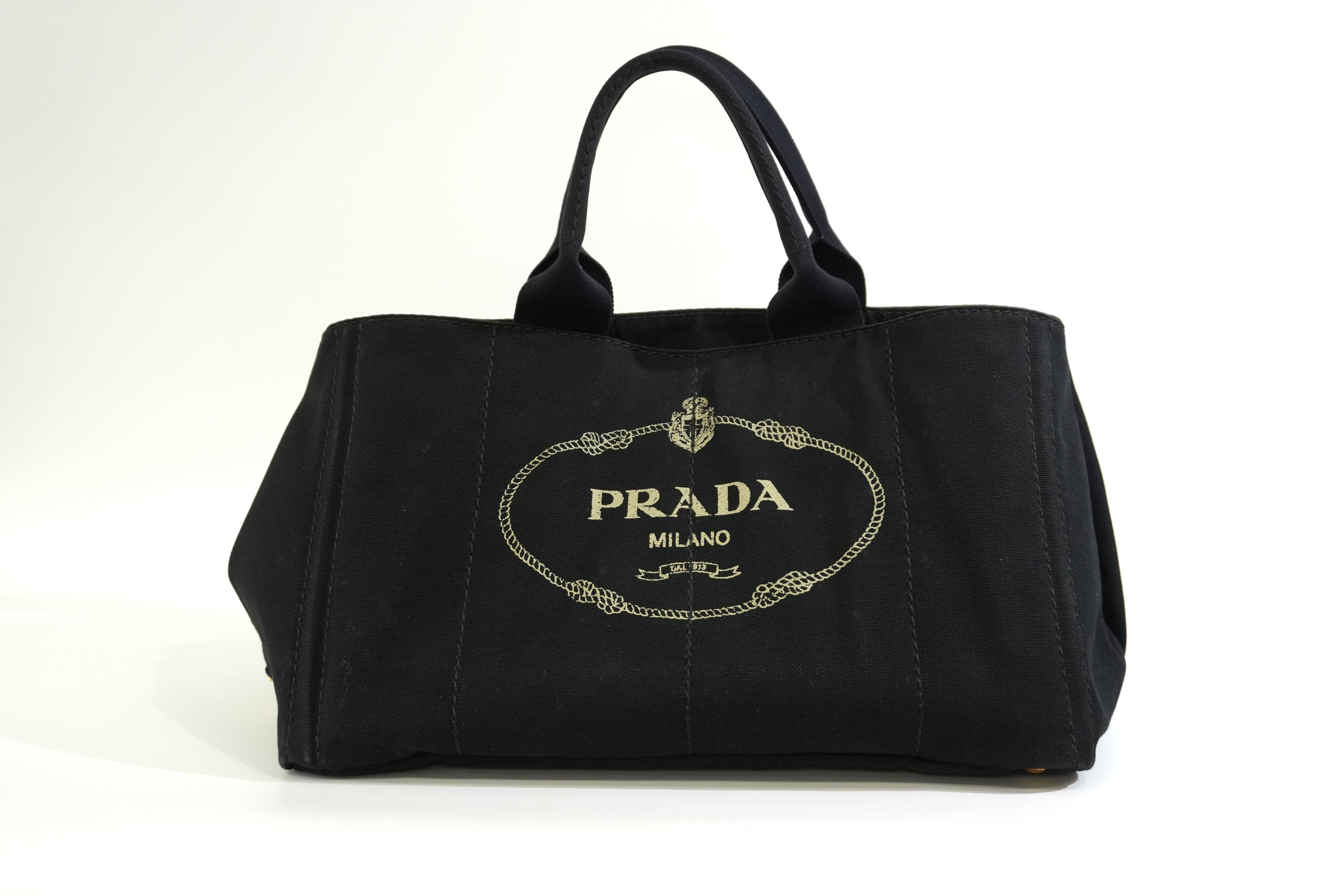 Pre-owned Prada Canapa Enil Tan Handbag Black