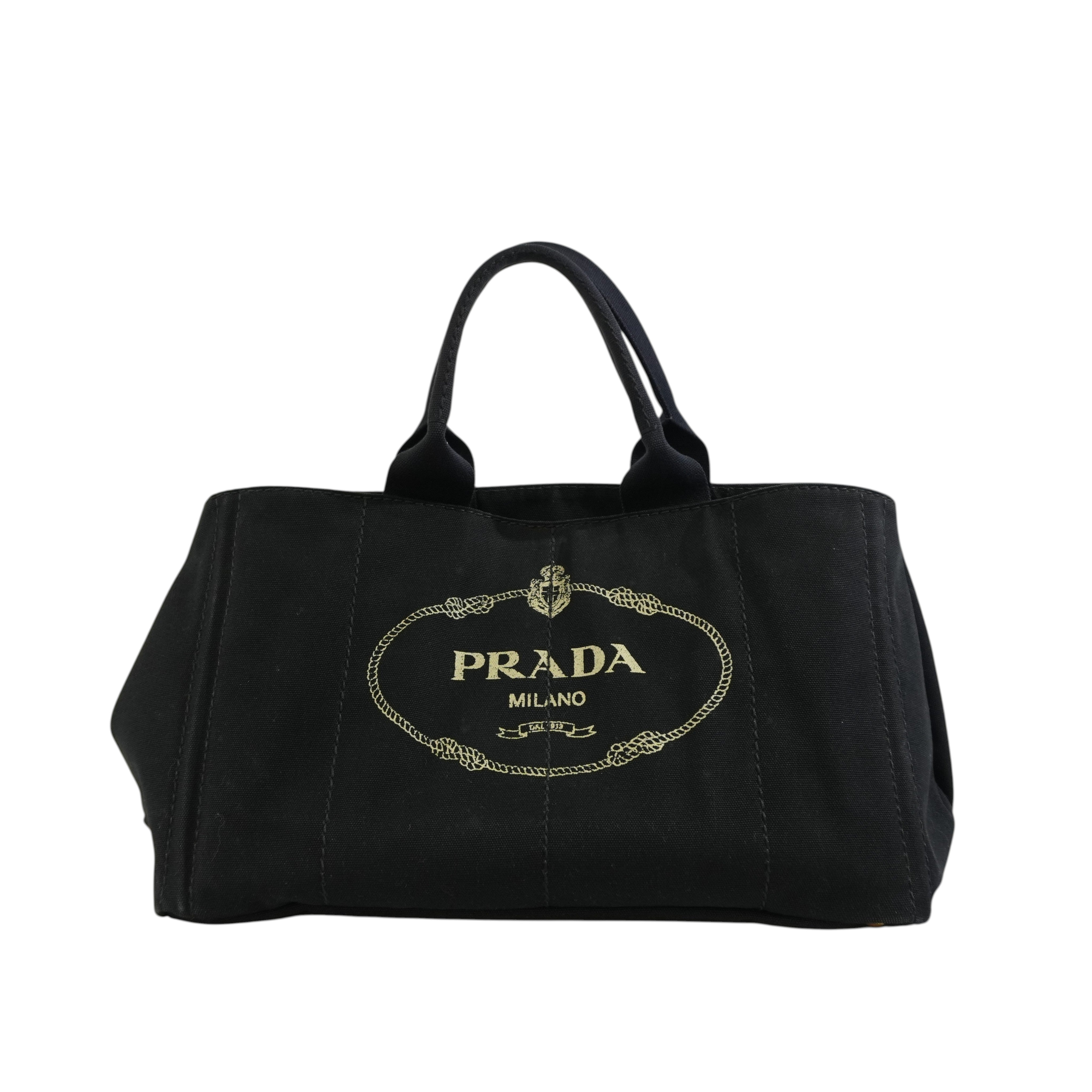 Pre-owned Prada Canapa Enil Tan Handbag Black