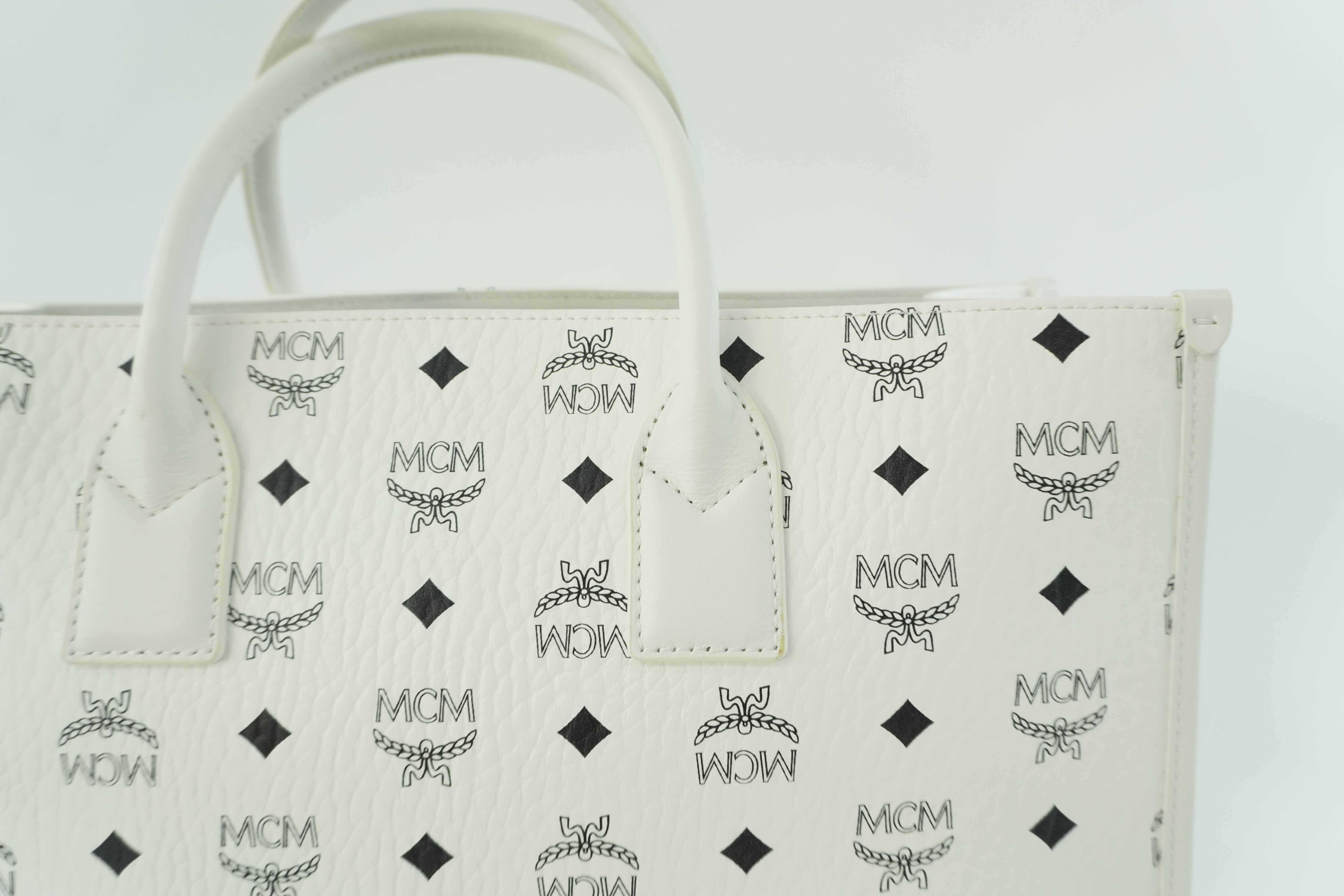 MCM Two Way Tote Bag White Used