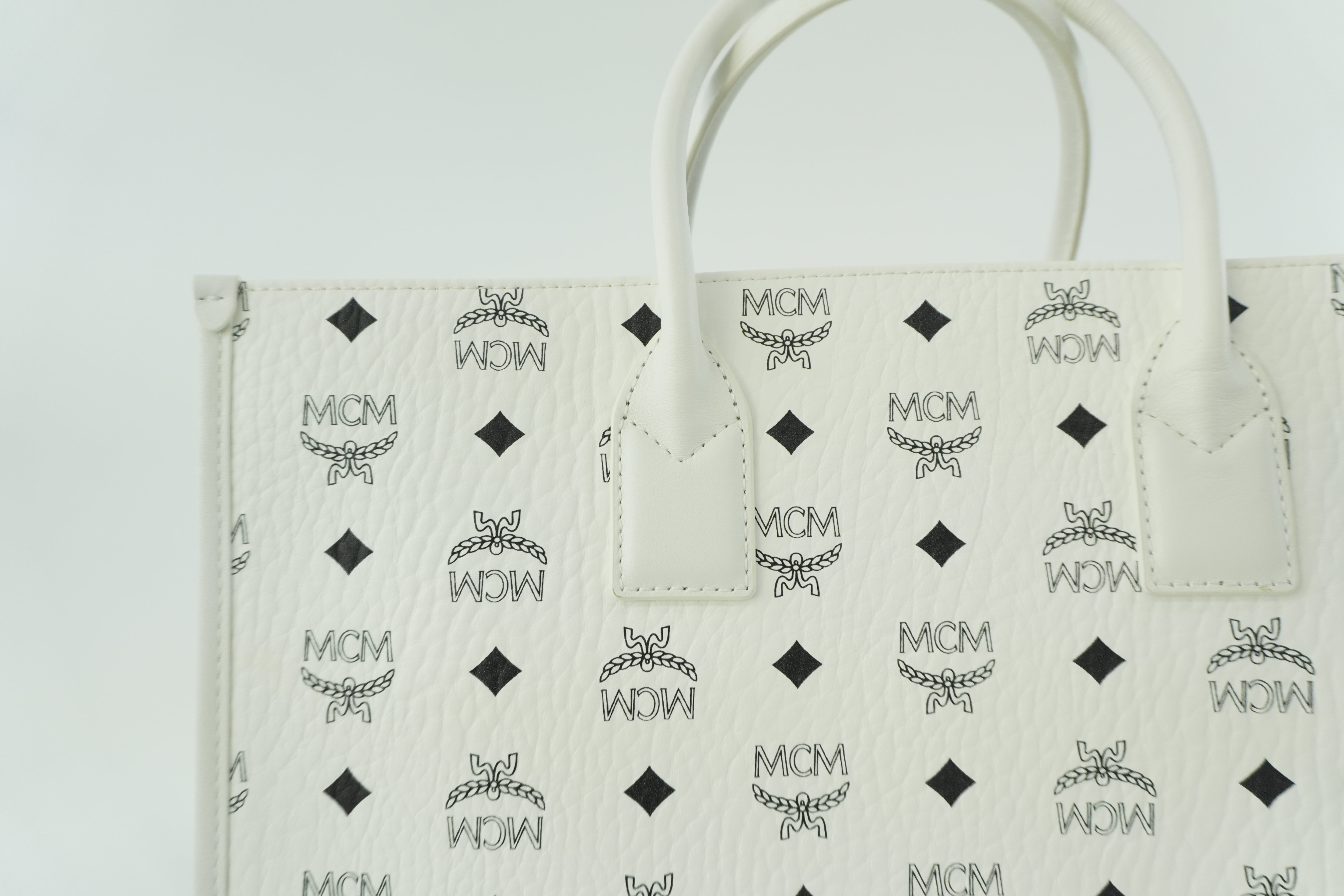 MCM Two Way Tote Bag White Used