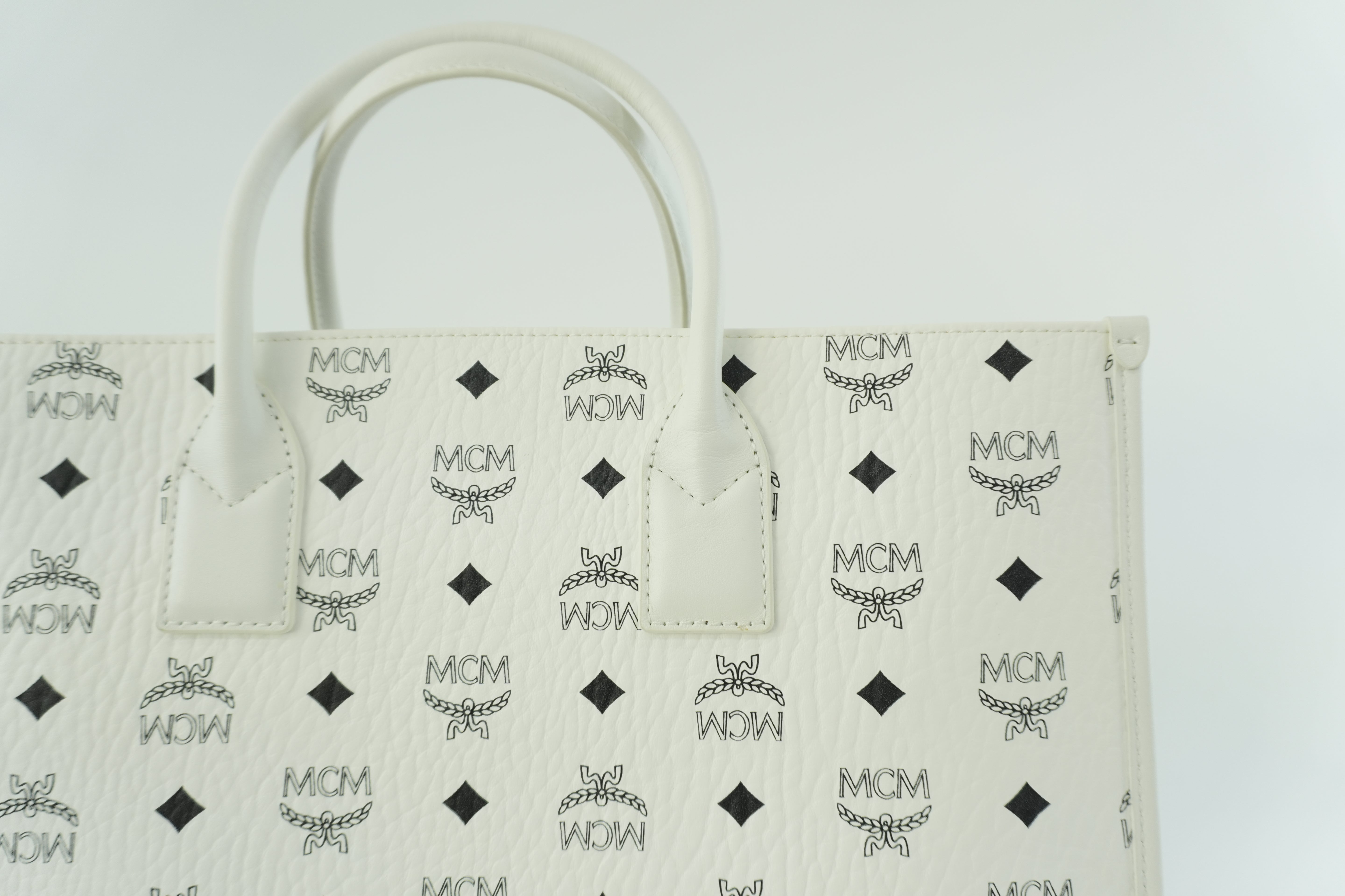 MCM Two Way Tote Bag White Used