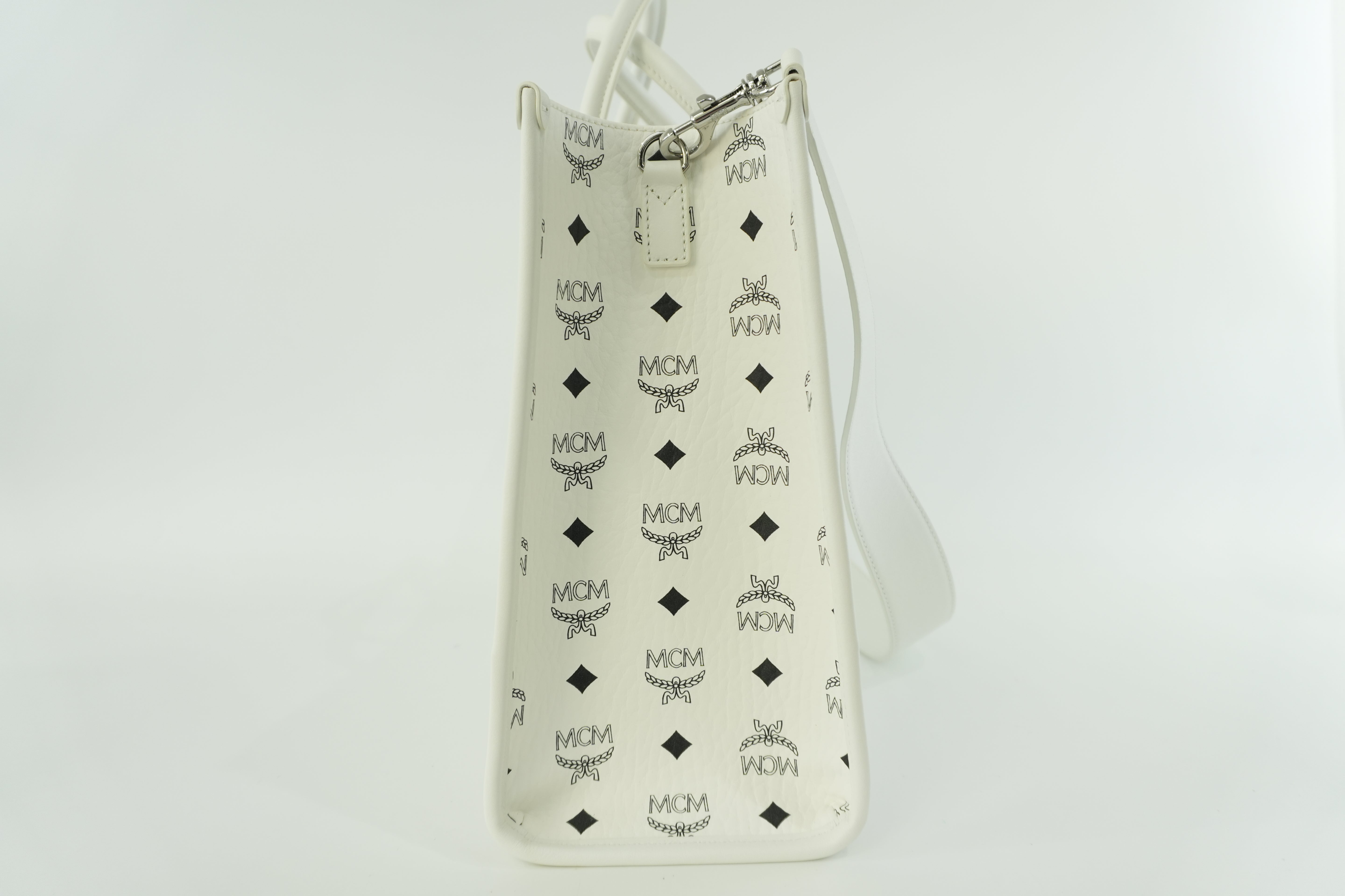 MCM Two Way Tote Bag White Used