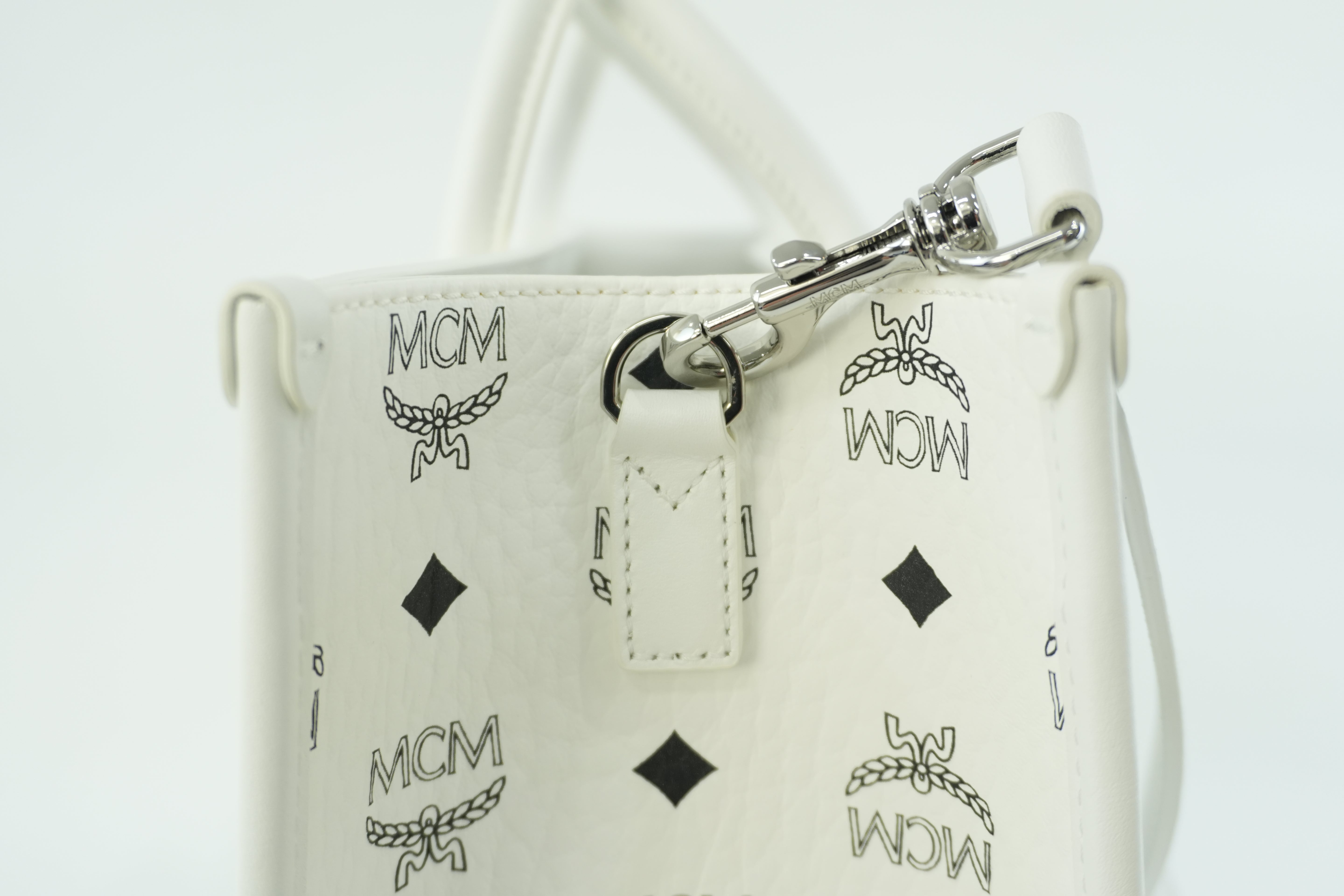 MCM Two Way Tote Bag White Used