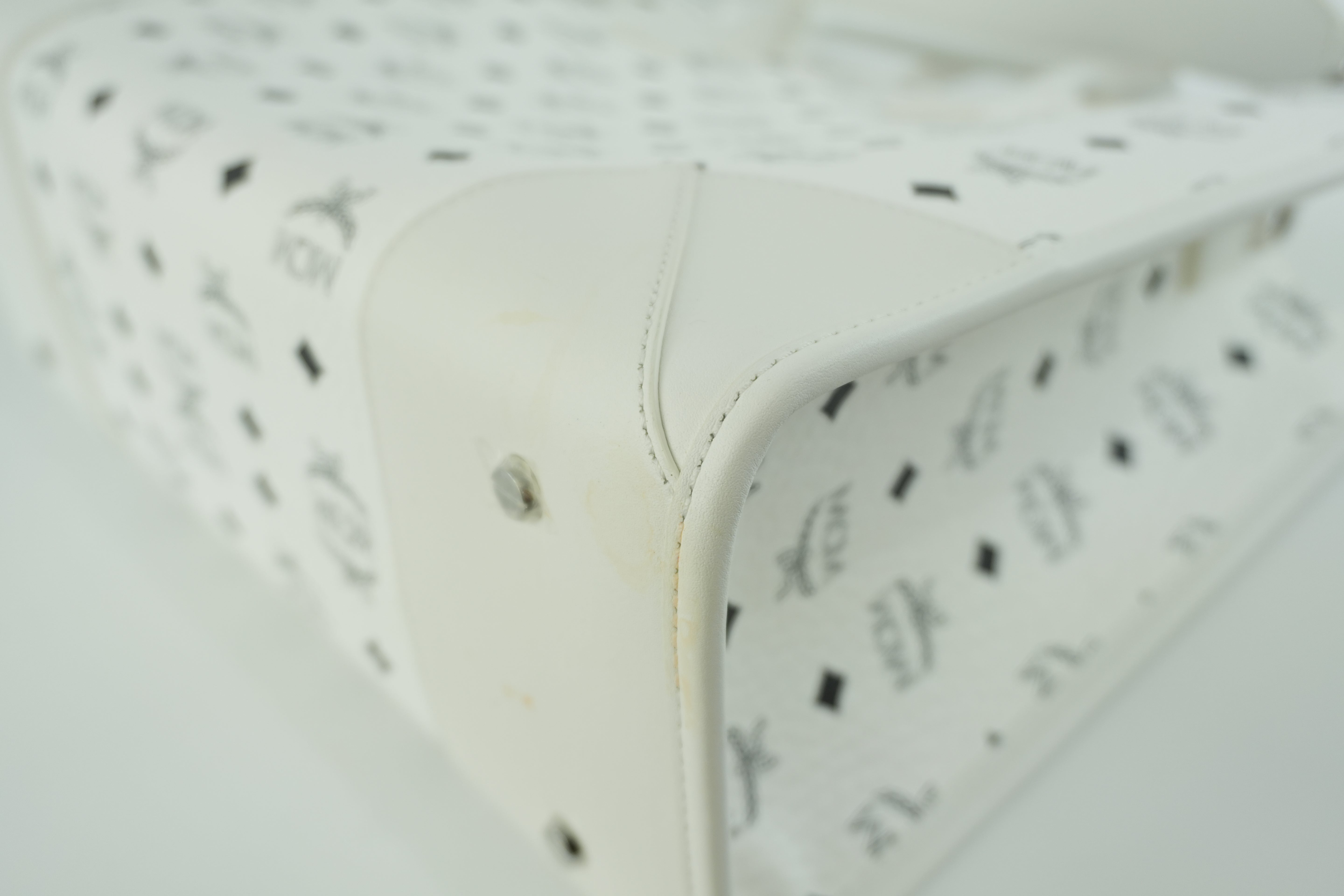 MCM Two Way Tote Bag White Used