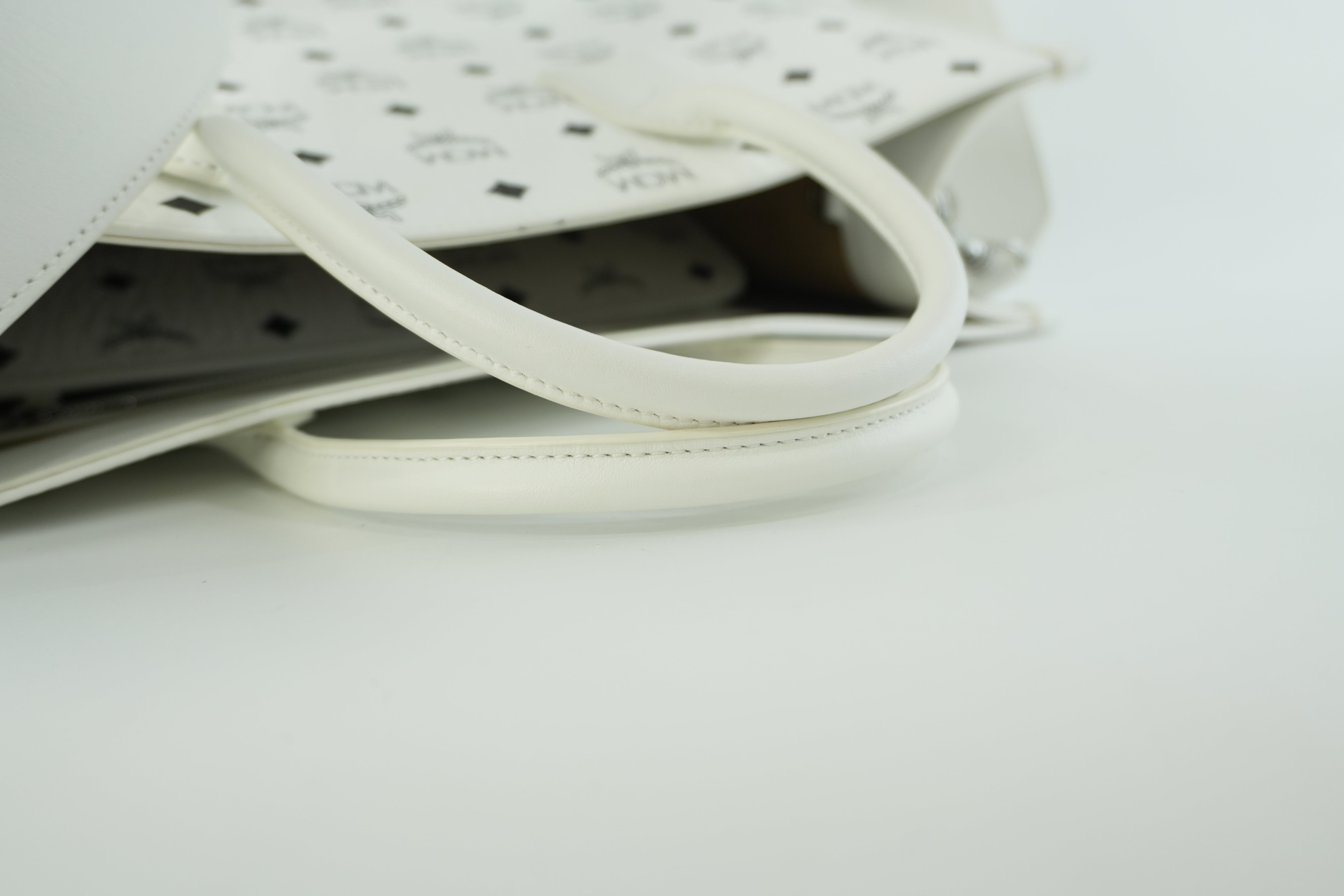 MCM Two Way Tote Bag White Used