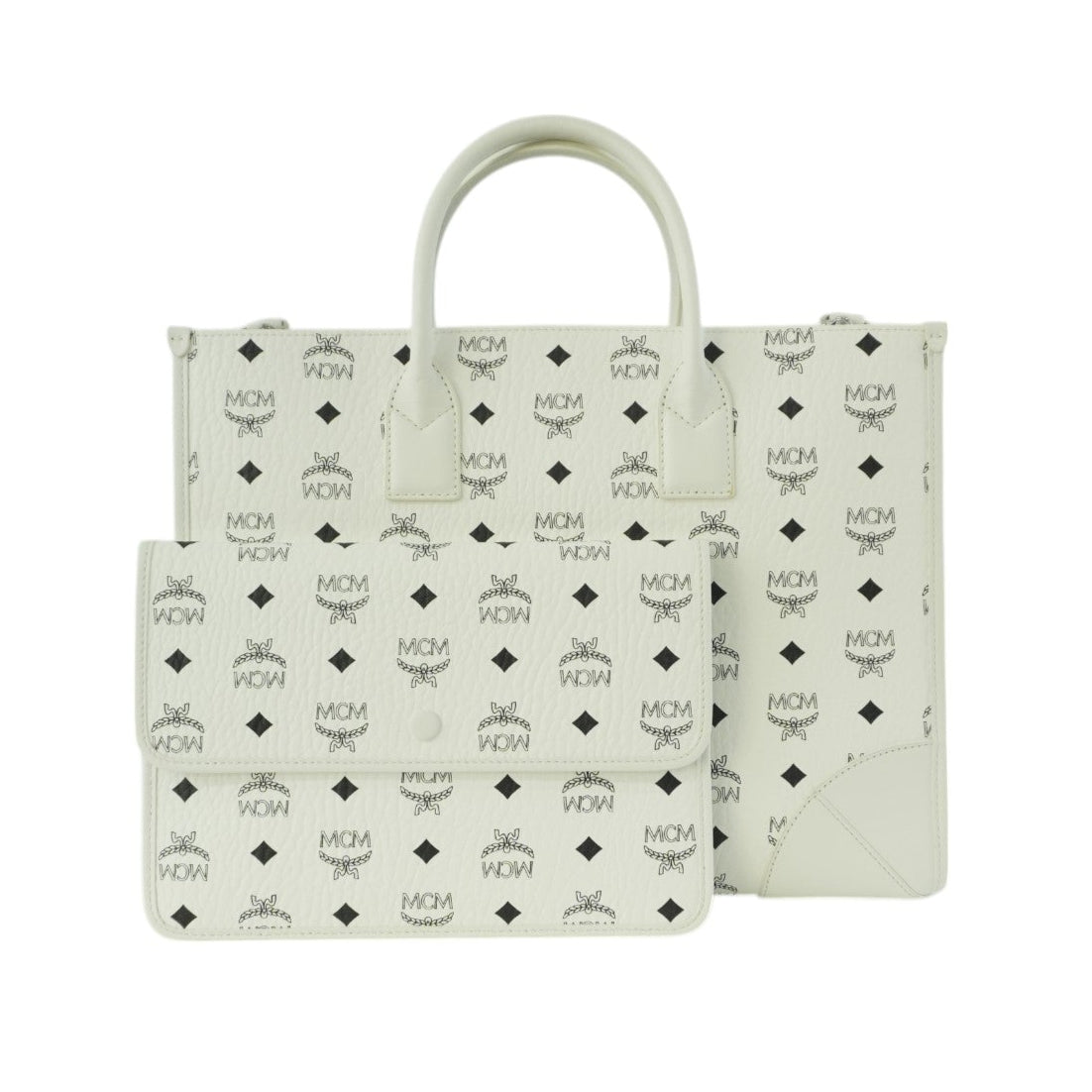 MCM Two Way Tote Bag White Used