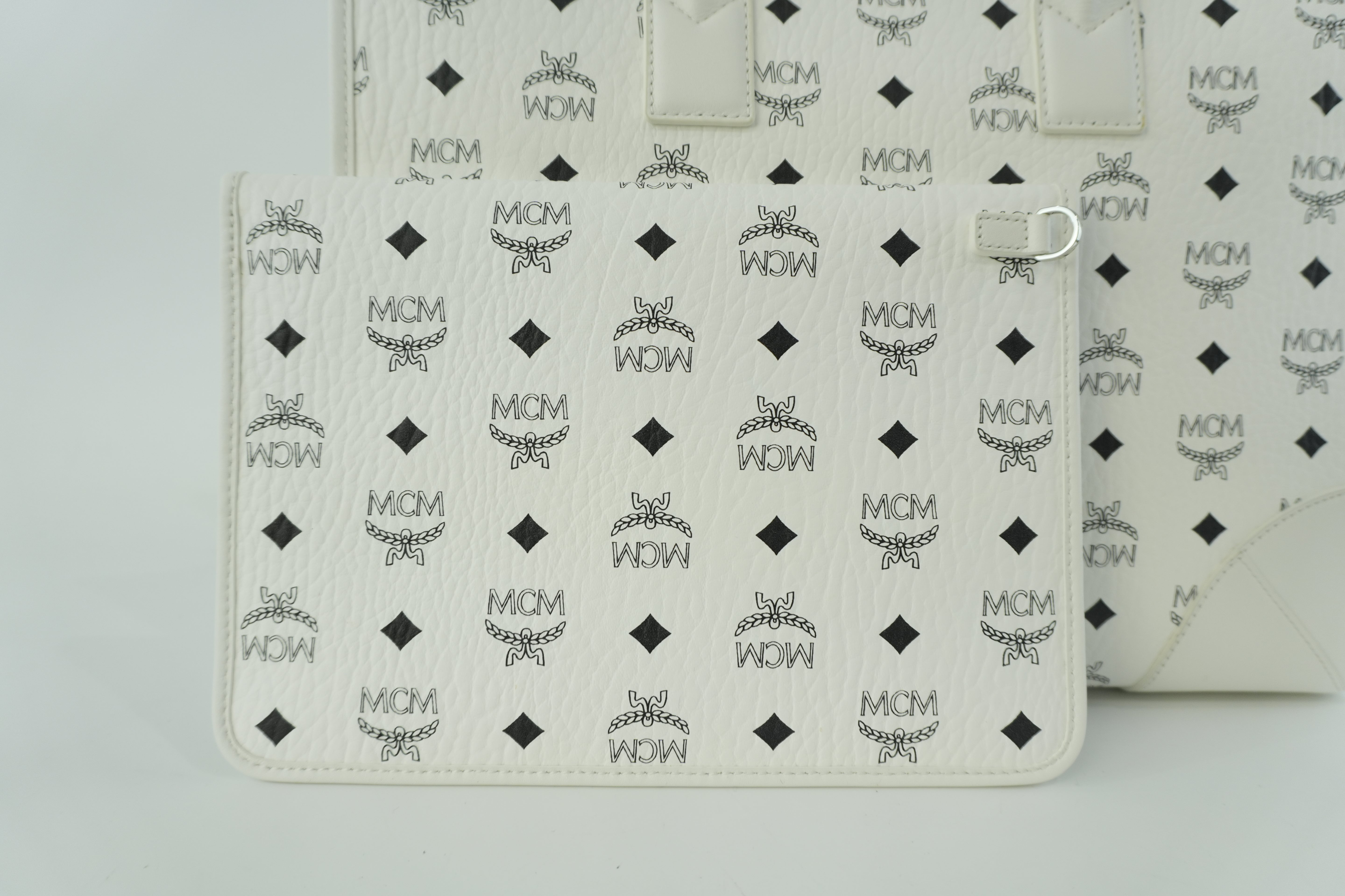 MCM Two Way Tote Bag White Used