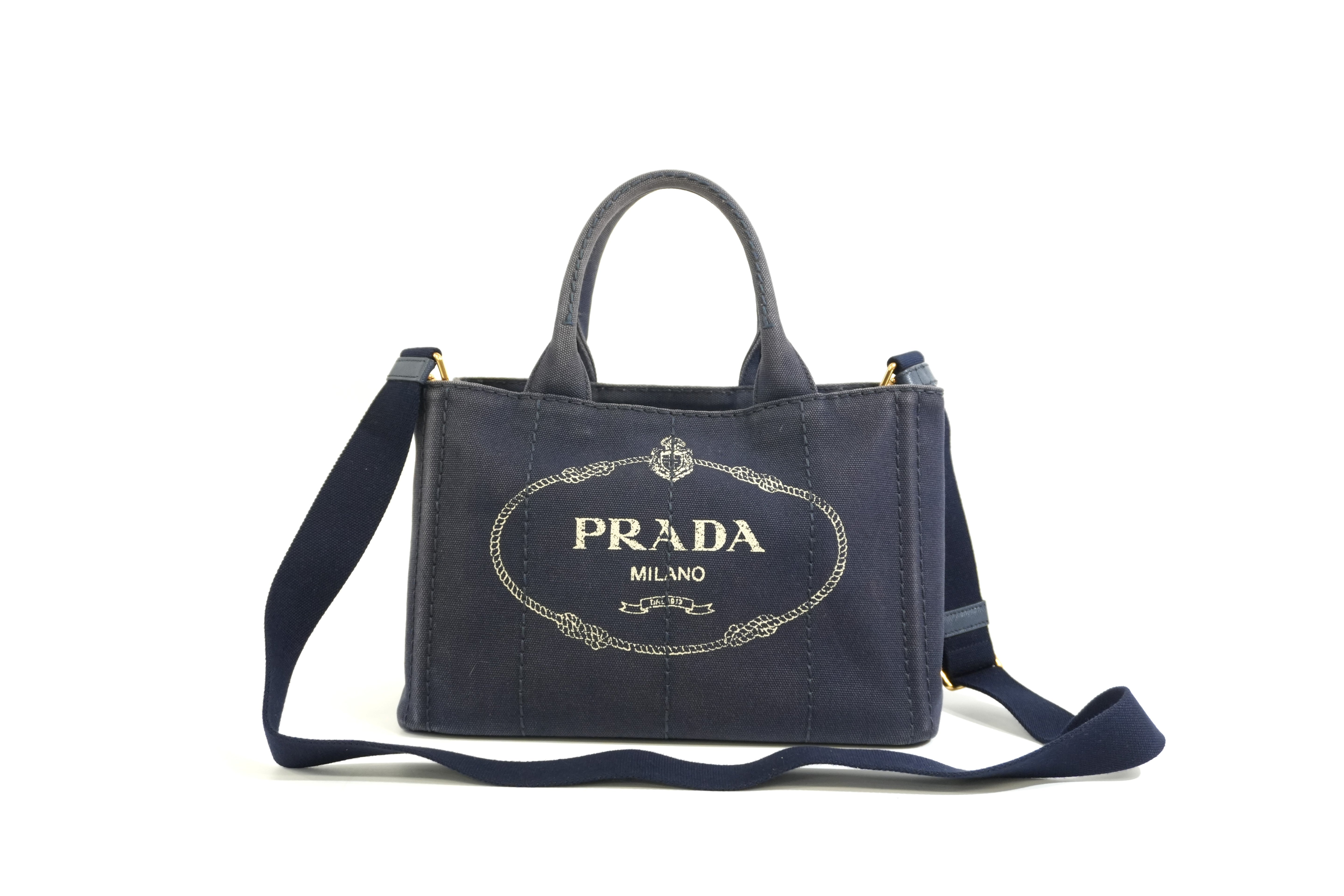 Pre-owned Prada Two Way Canapa Shoulder Navy Blue