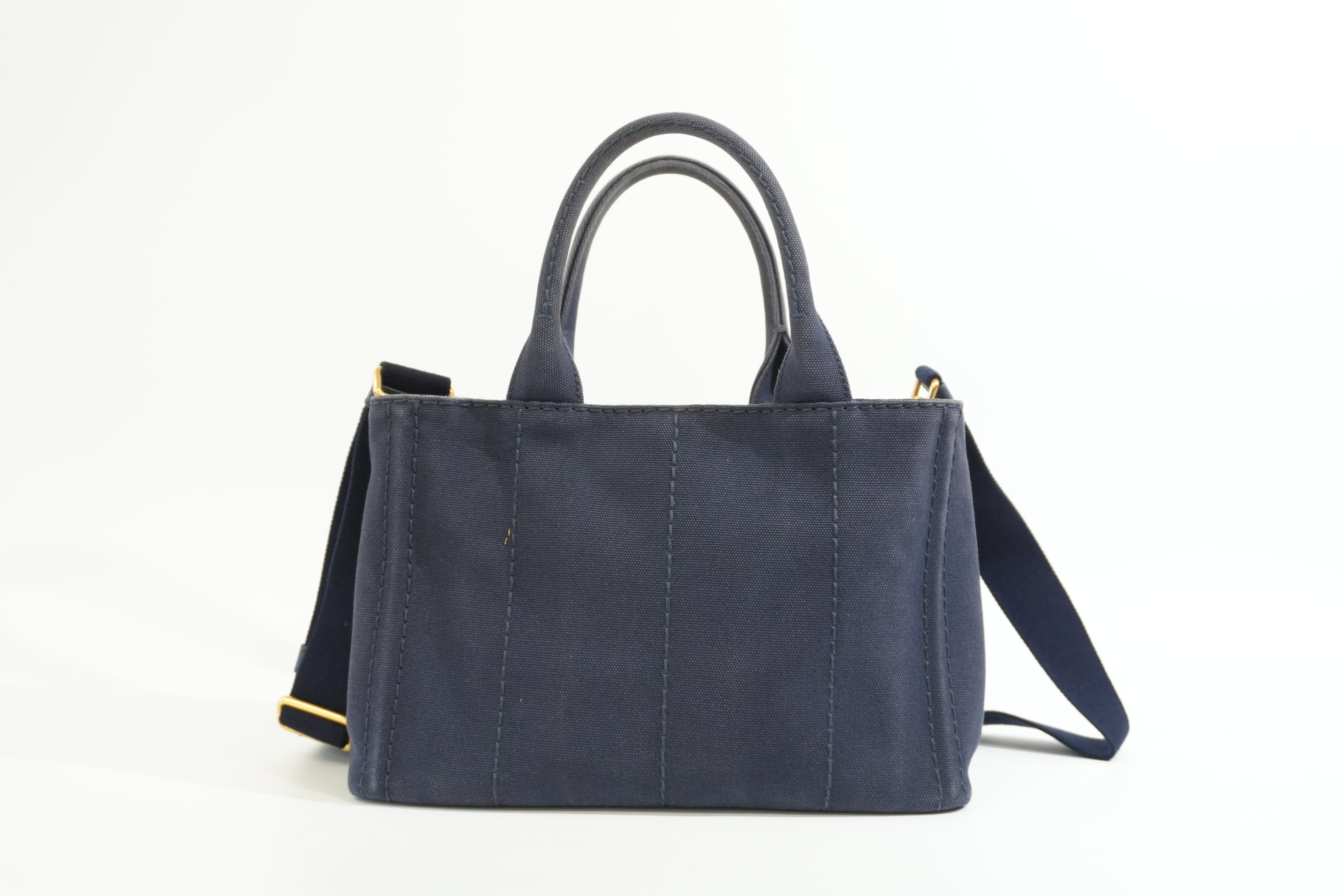 Pre-owned Prada Two Way Canapa Shoulder Navy Blue