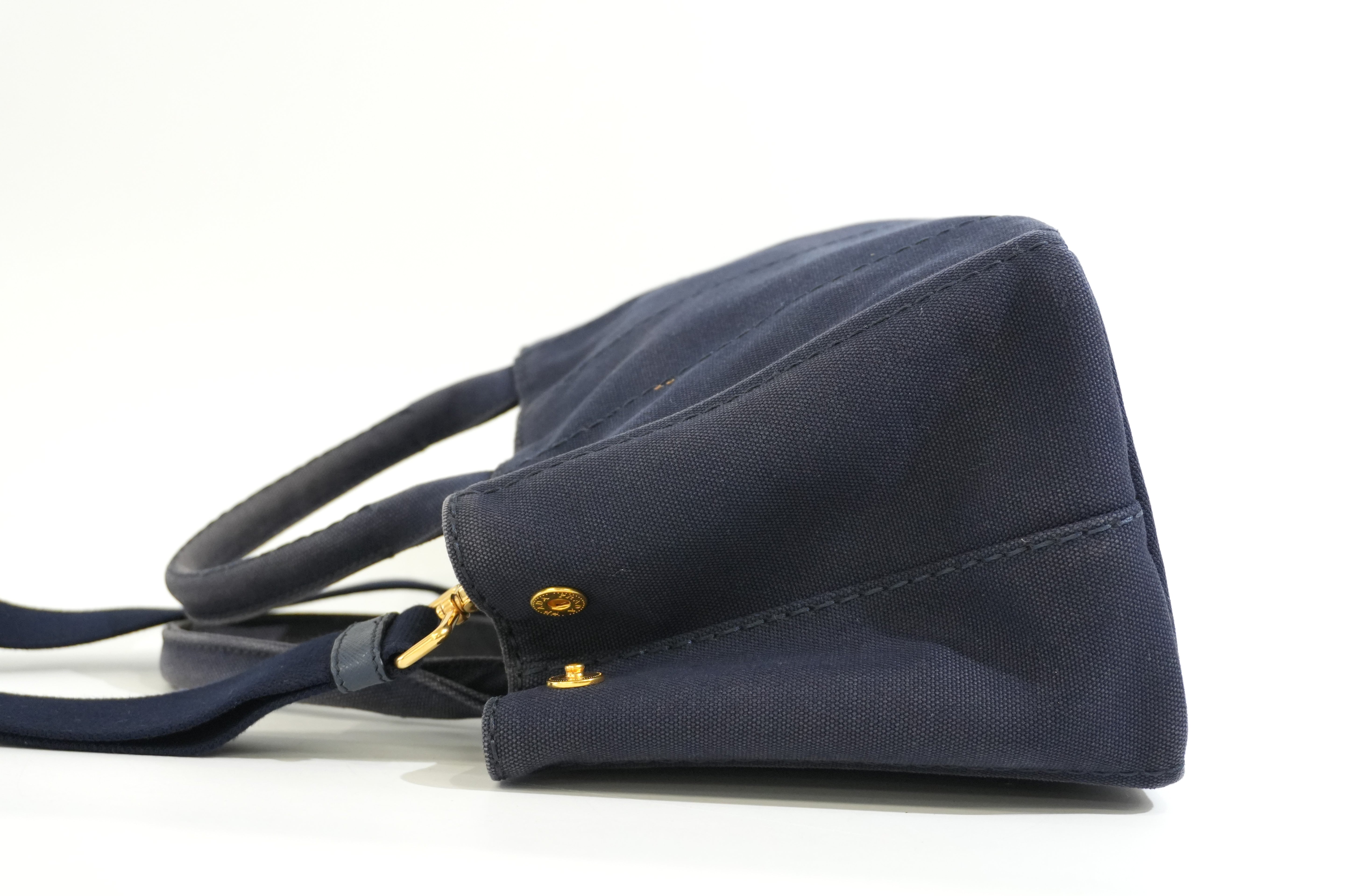 Pre-owned Prada Two Way Canapa Shoulder Navy Blue