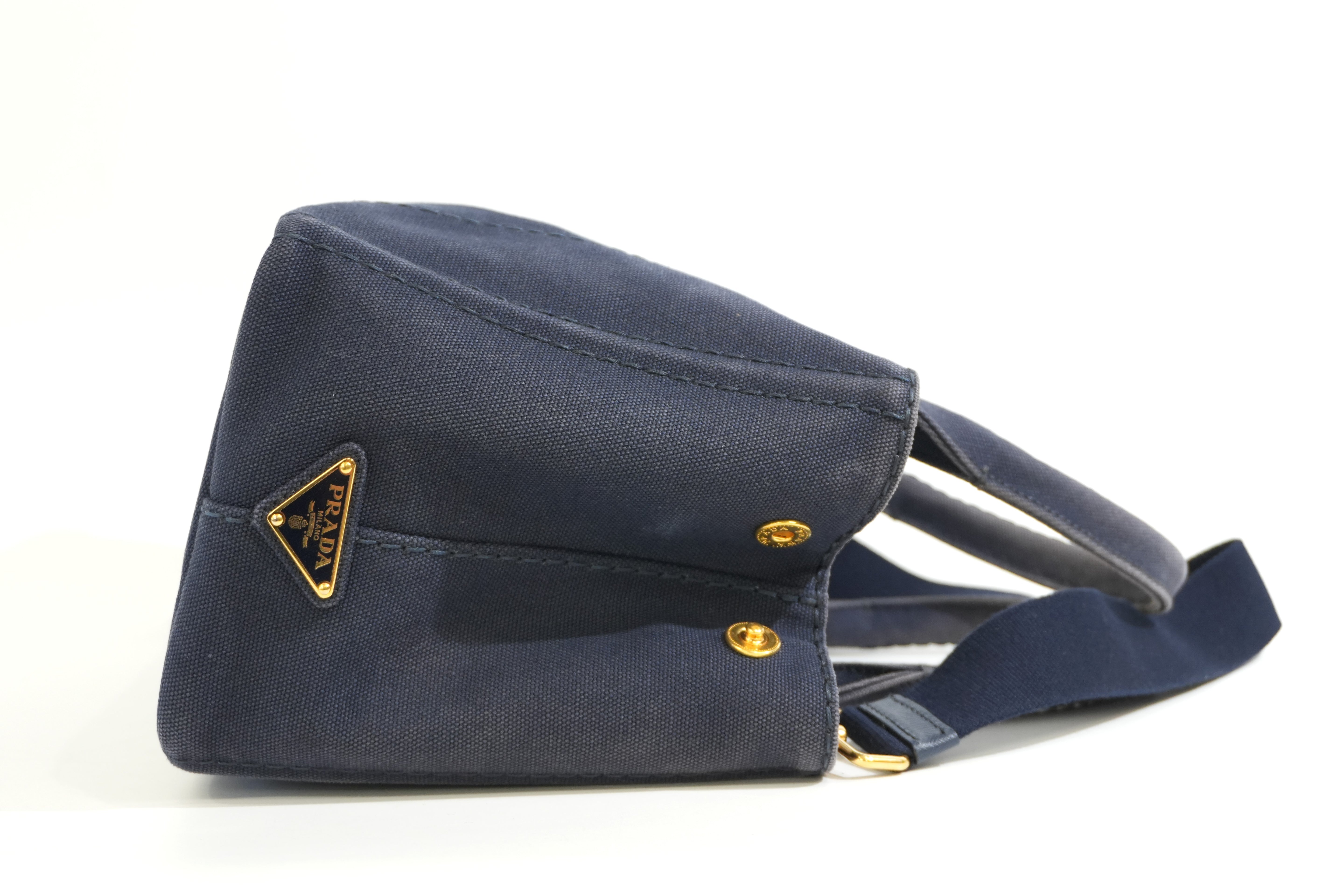 Pre-owned Prada Two Way Canapa Shoulder Navy Blue