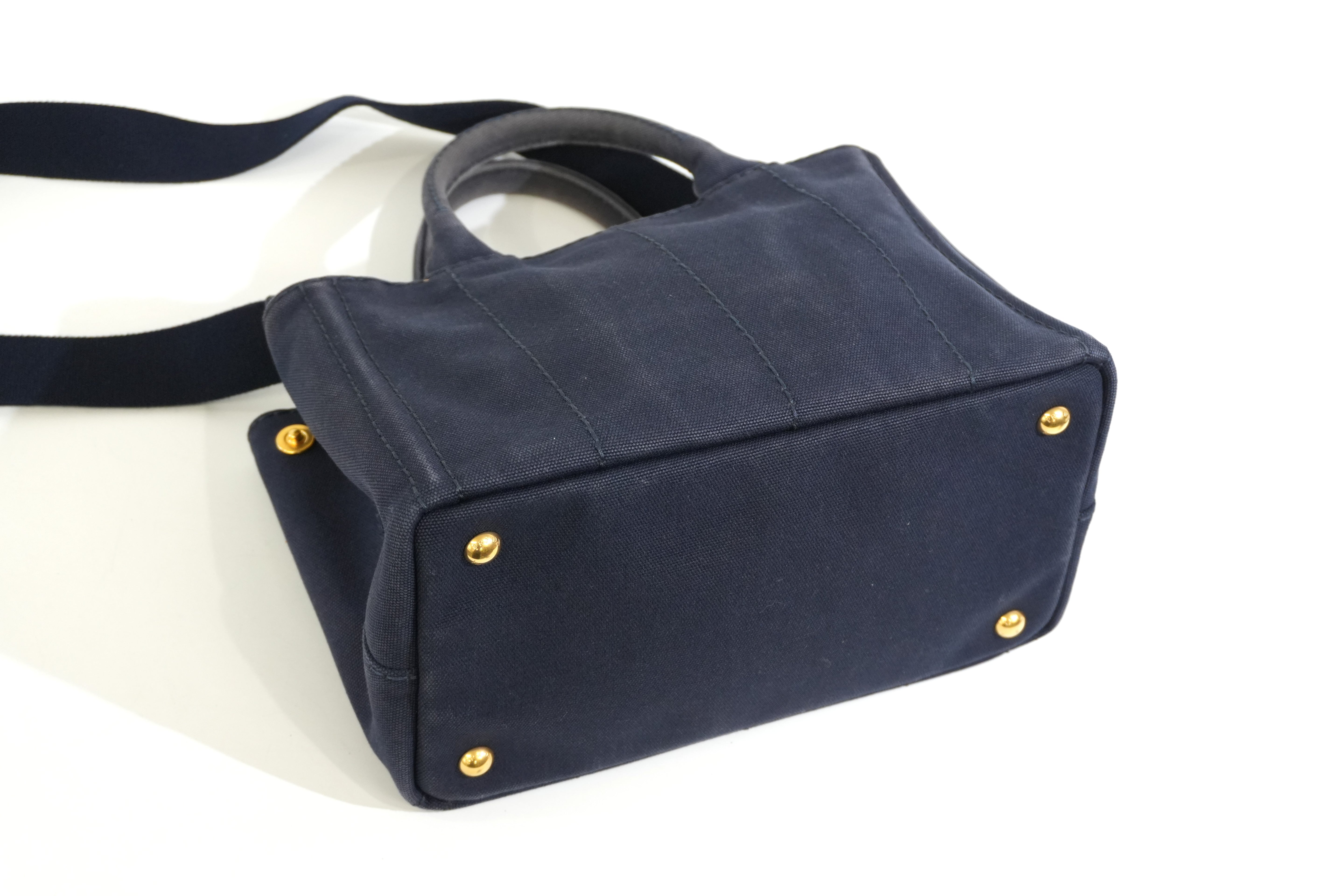 Pre-owned Prada Two Way Canapa Shoulder Navy Blue