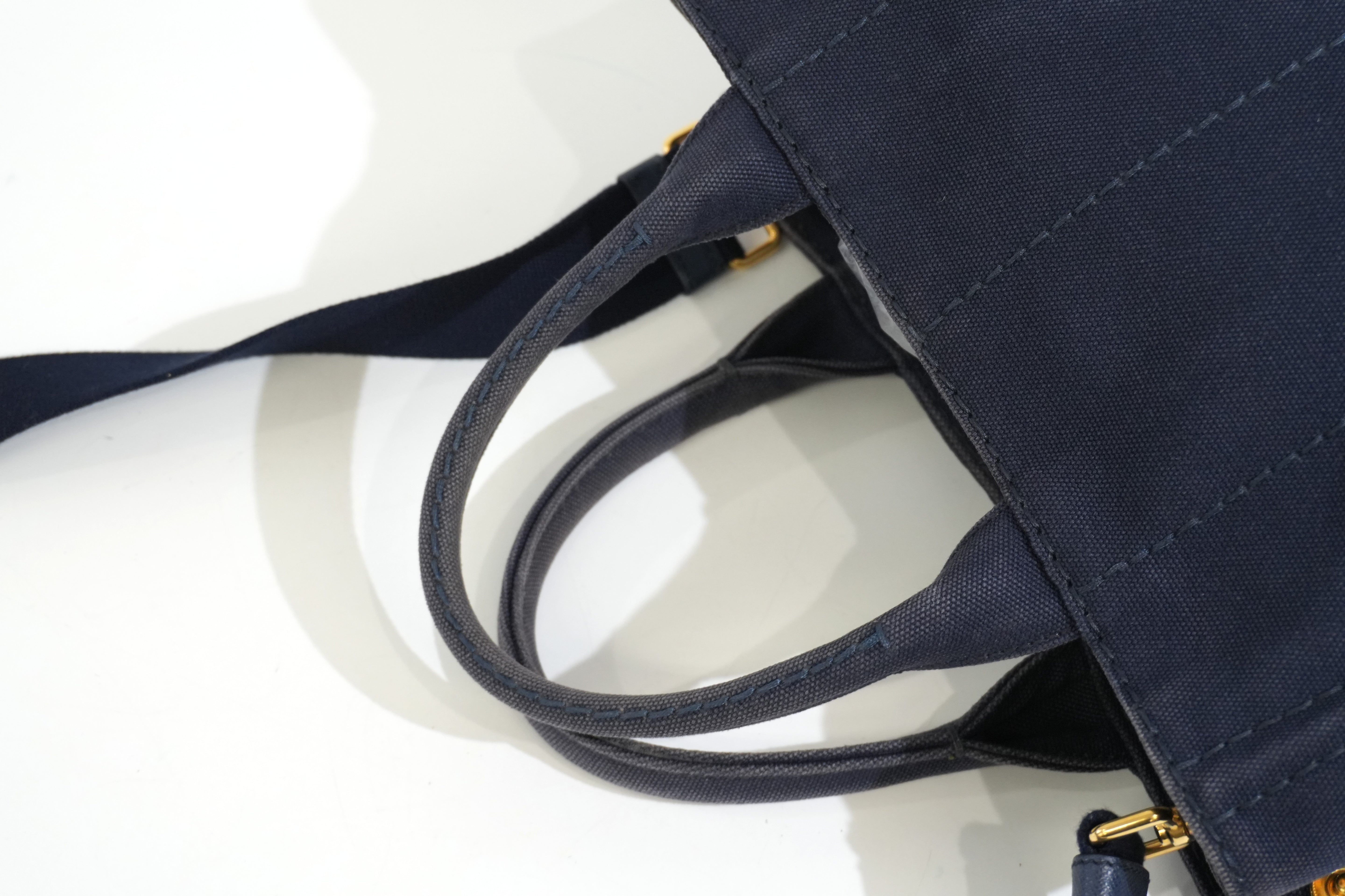 Pre-owned Prada Two Way Canapa Shoulder Navy Blue