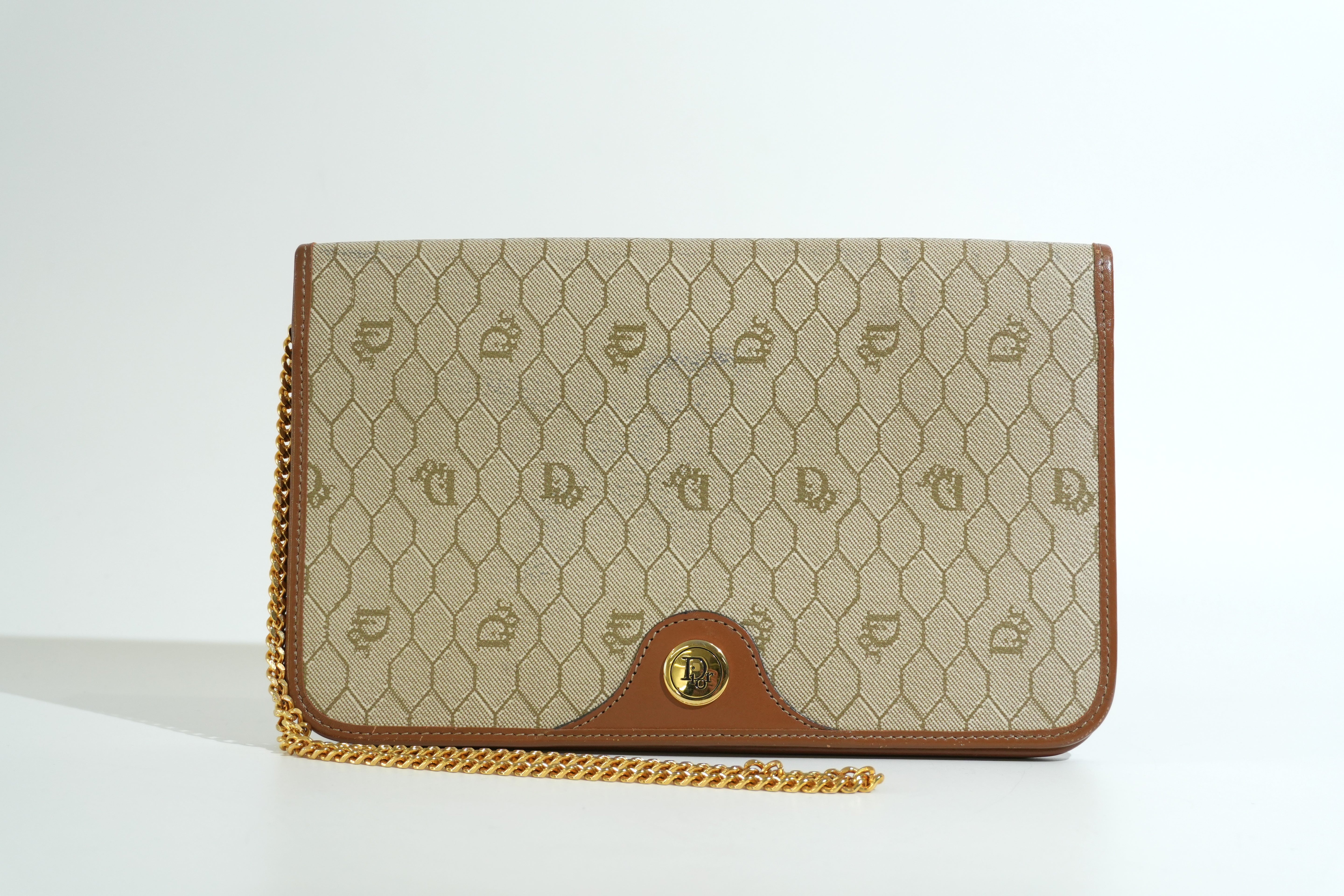 Pre-owned Dior Honeycomb Chain Shoulder Bag Brown