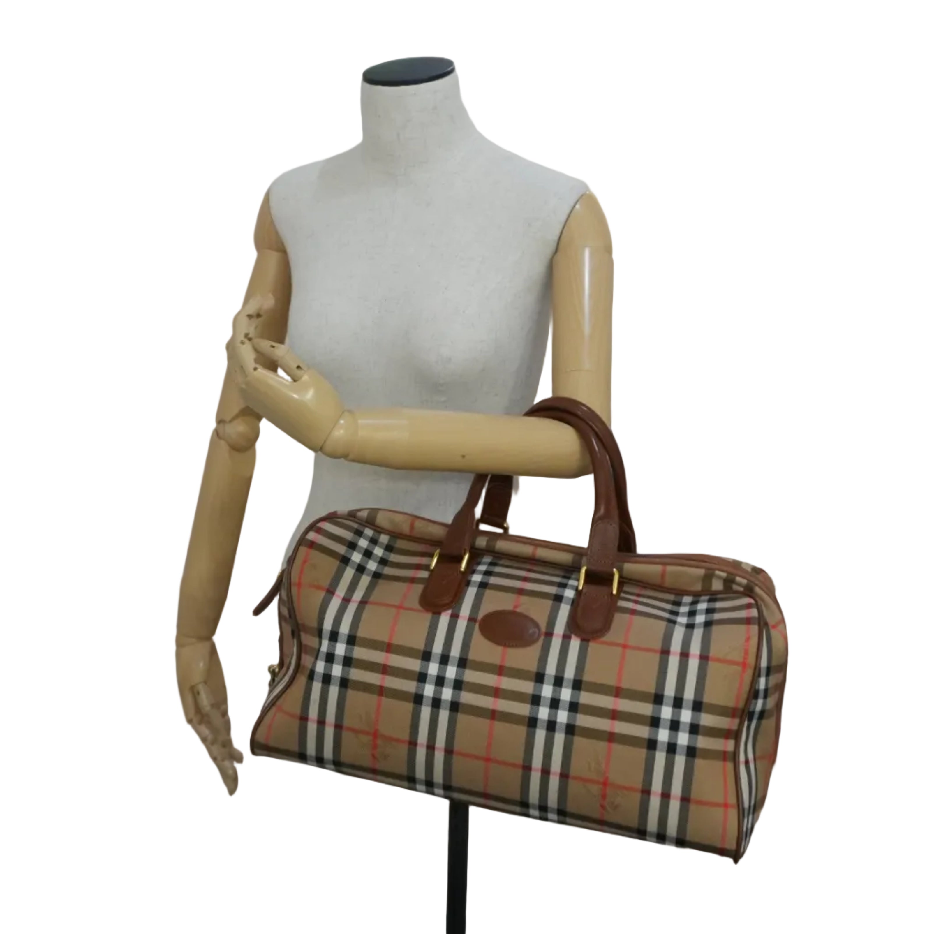 Pre-owned Burberry Haymarket Duffle Bag Brown