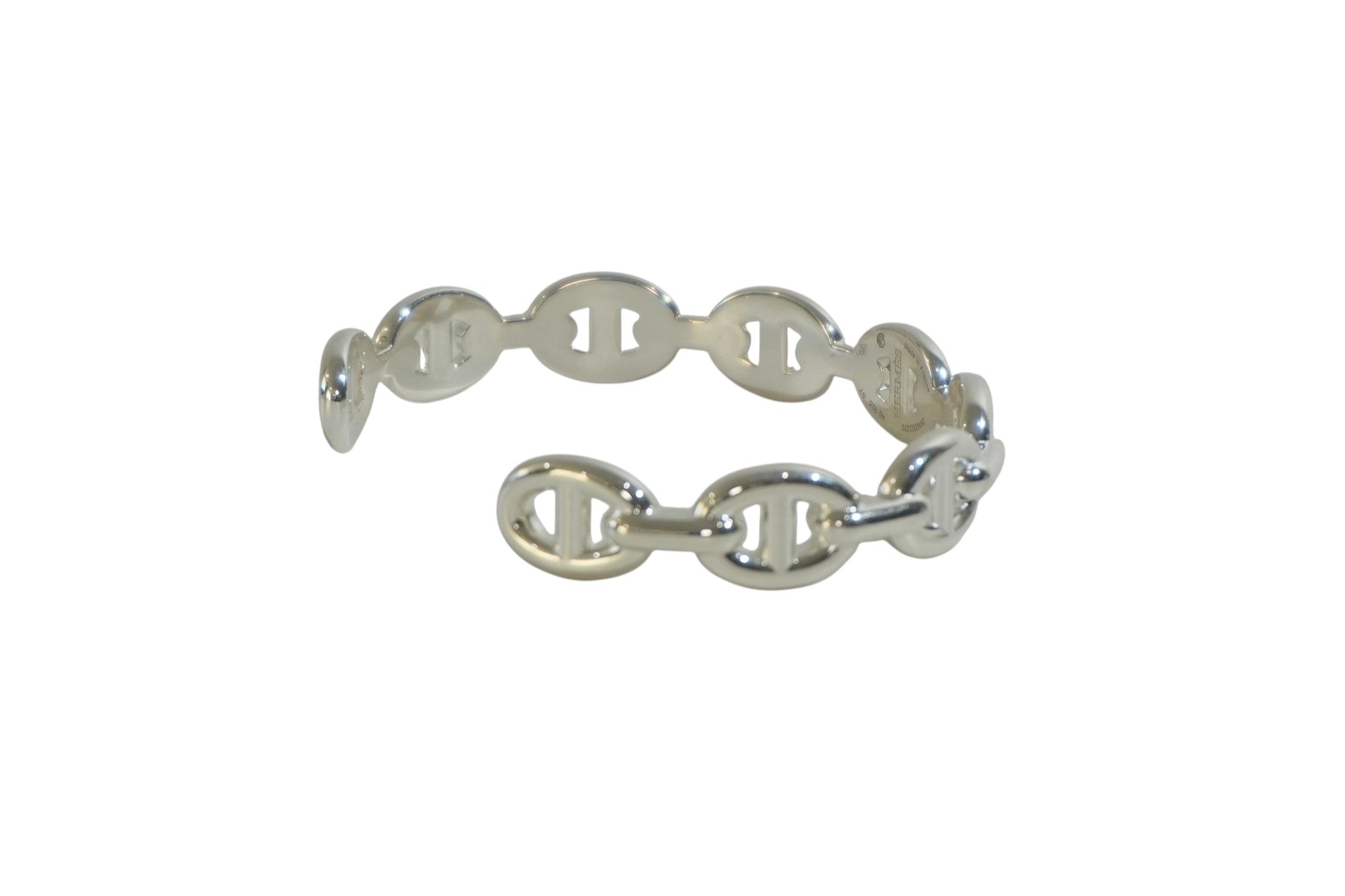 Pre-owned Hermes Chain d'Ancre Bangle Silver tone