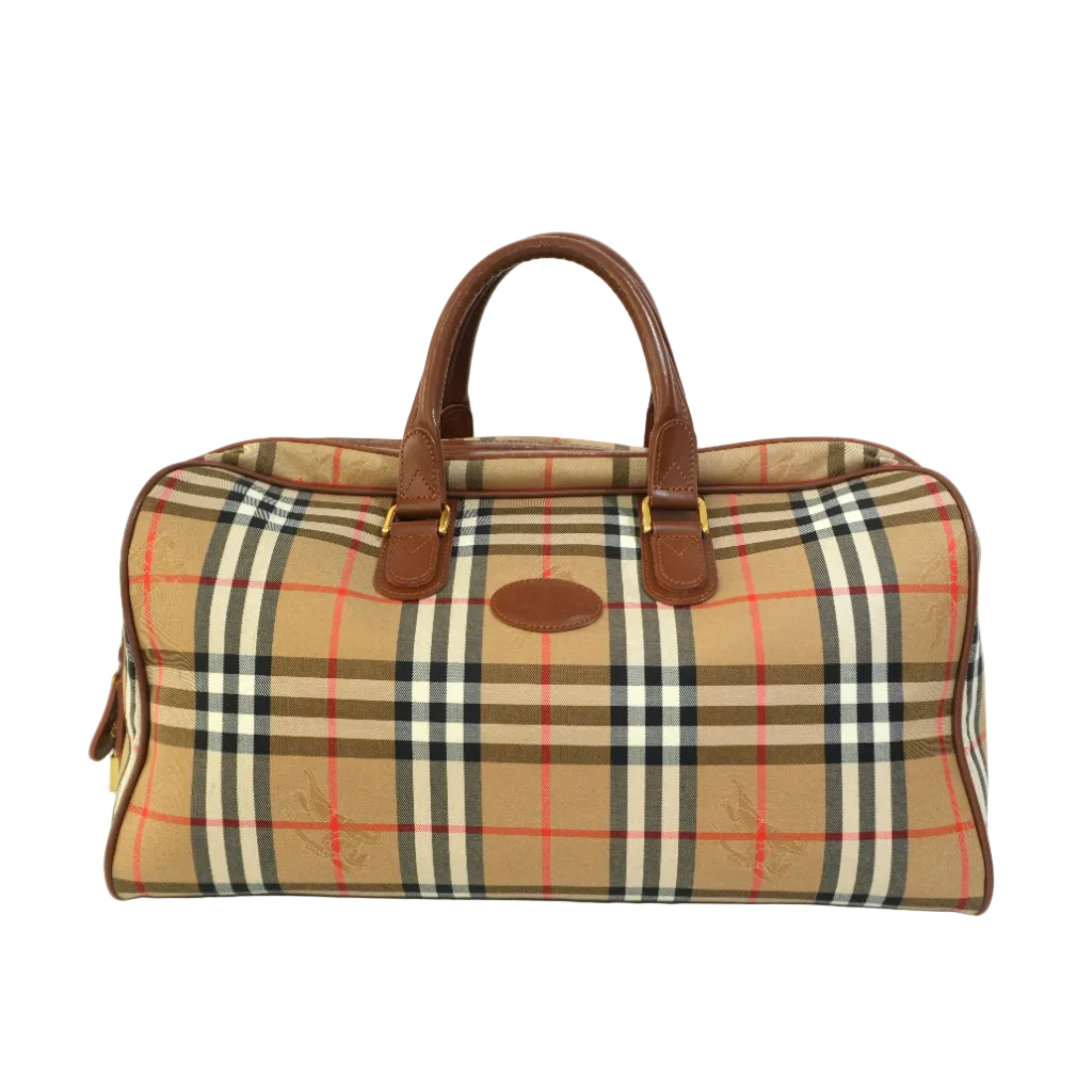 Pre-owned Burberry Haymarket Duffle Bag Brown